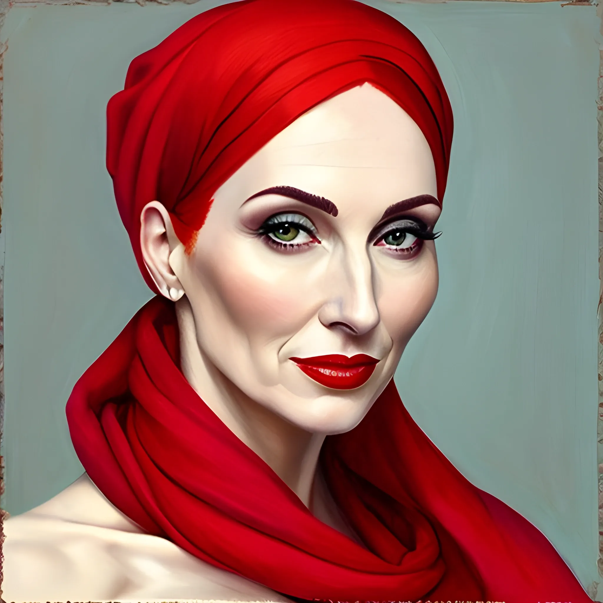 Portrait of girl with red headscarf, masterpiece