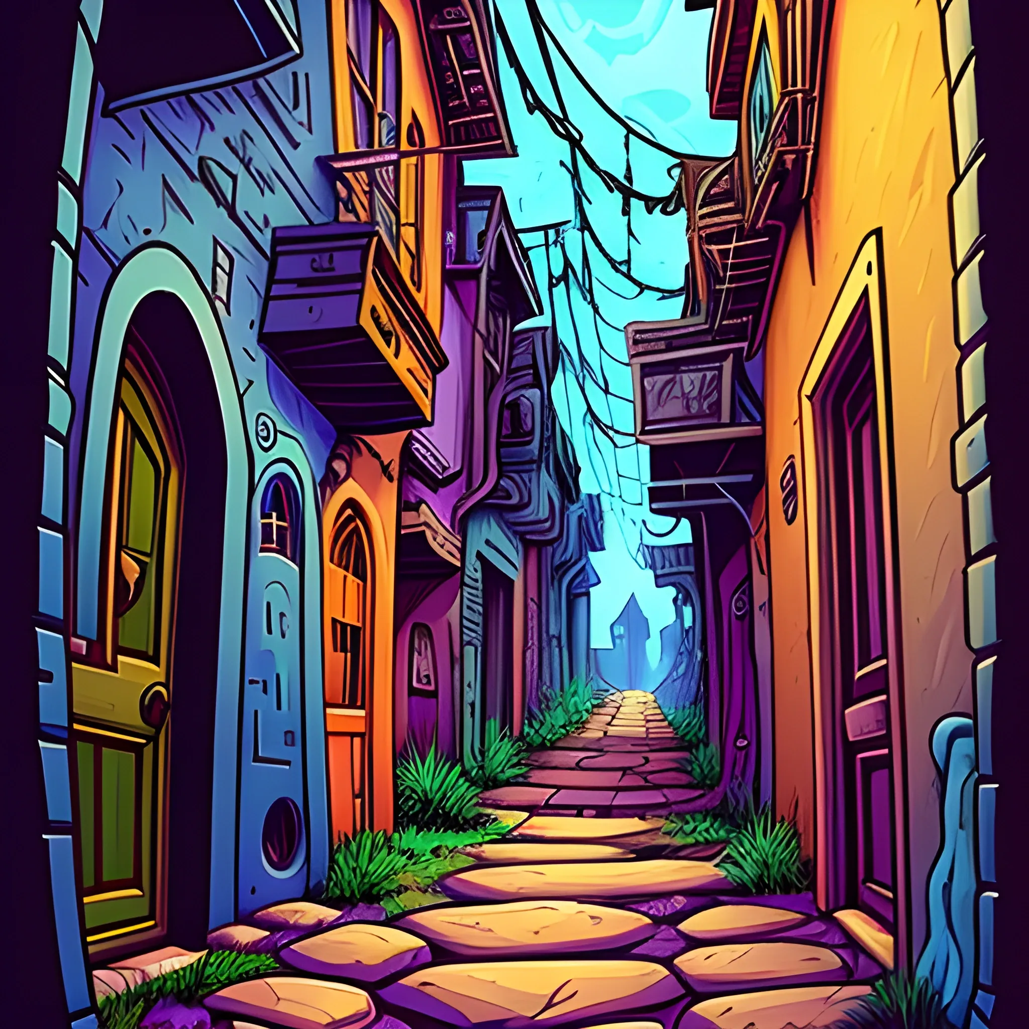 dark alleyway
, Cartoon, Trippy