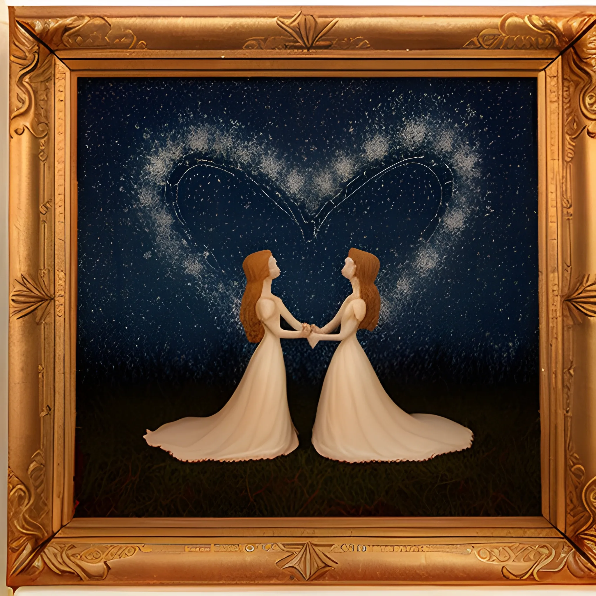 Love between two women with a starry sky, 3D