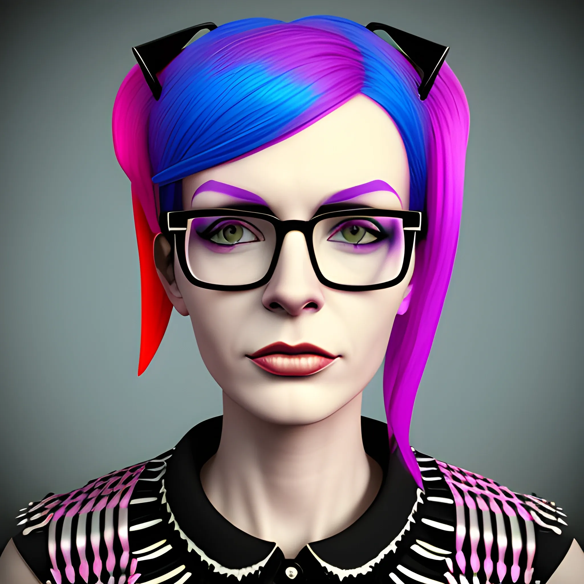 Beautiful woman wearing glasses, 3D rendering punk, colorful photography