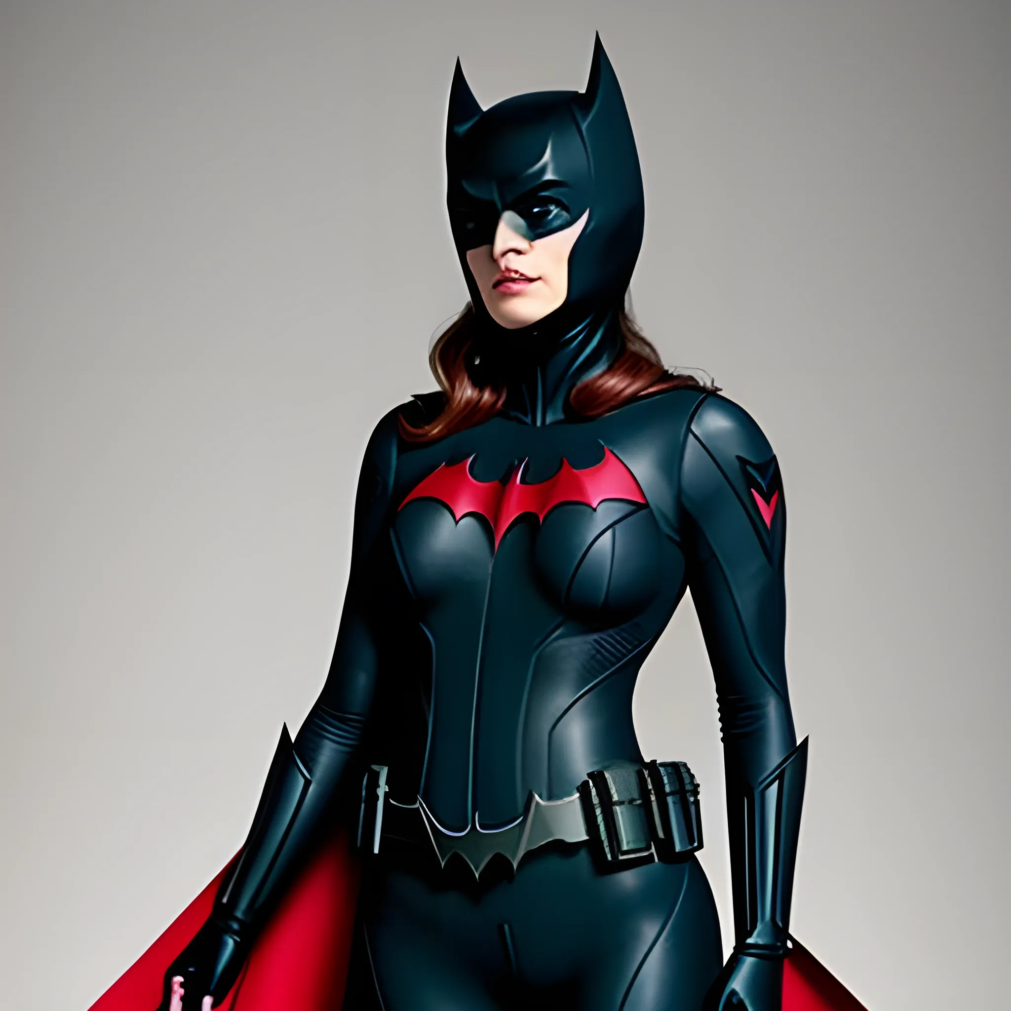 Mujer con buen cuerpo, hermosa, usa el traje de batwoman, realista