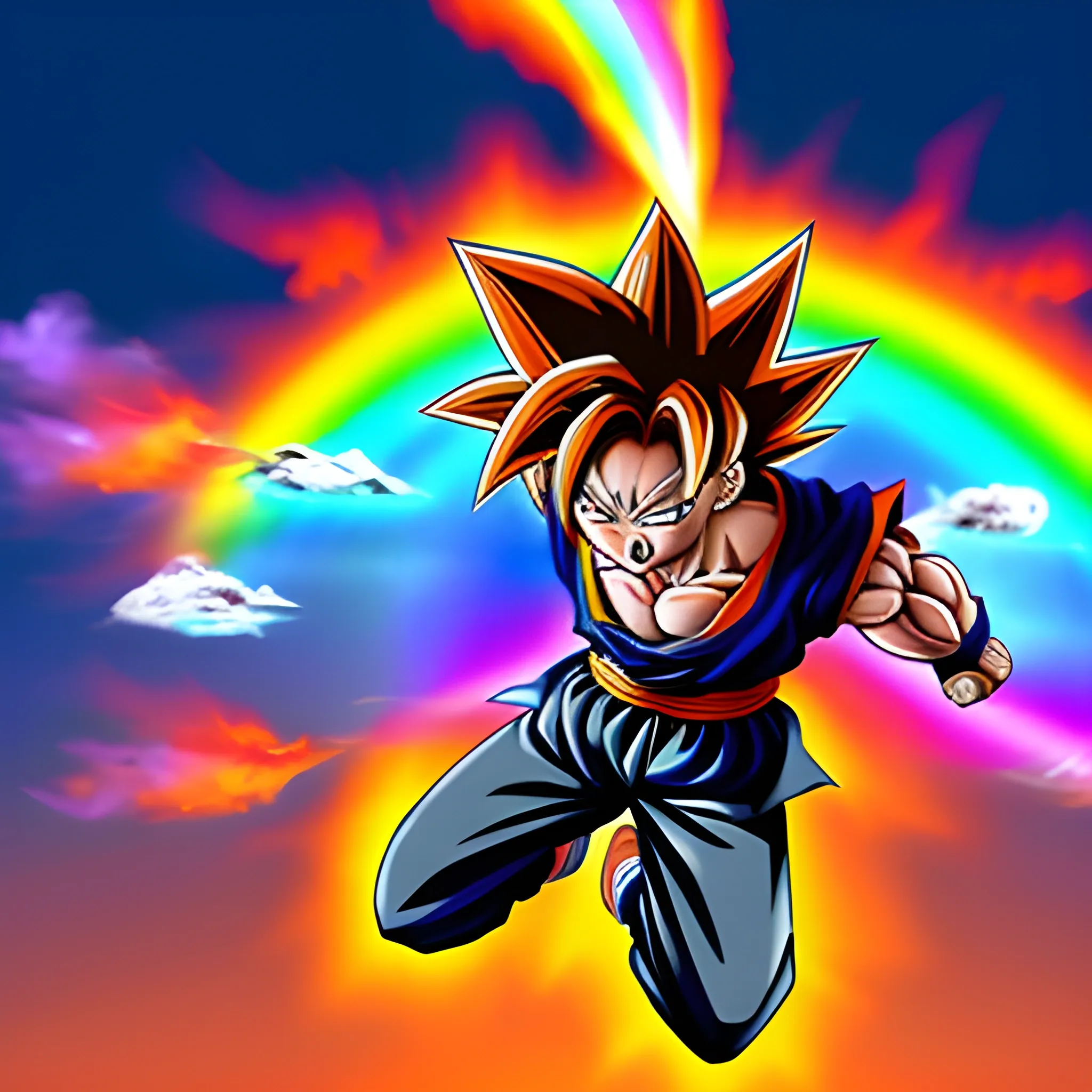 Male Anime Character Goku Super Saiyan 4 in the center, Stable Diffusion
