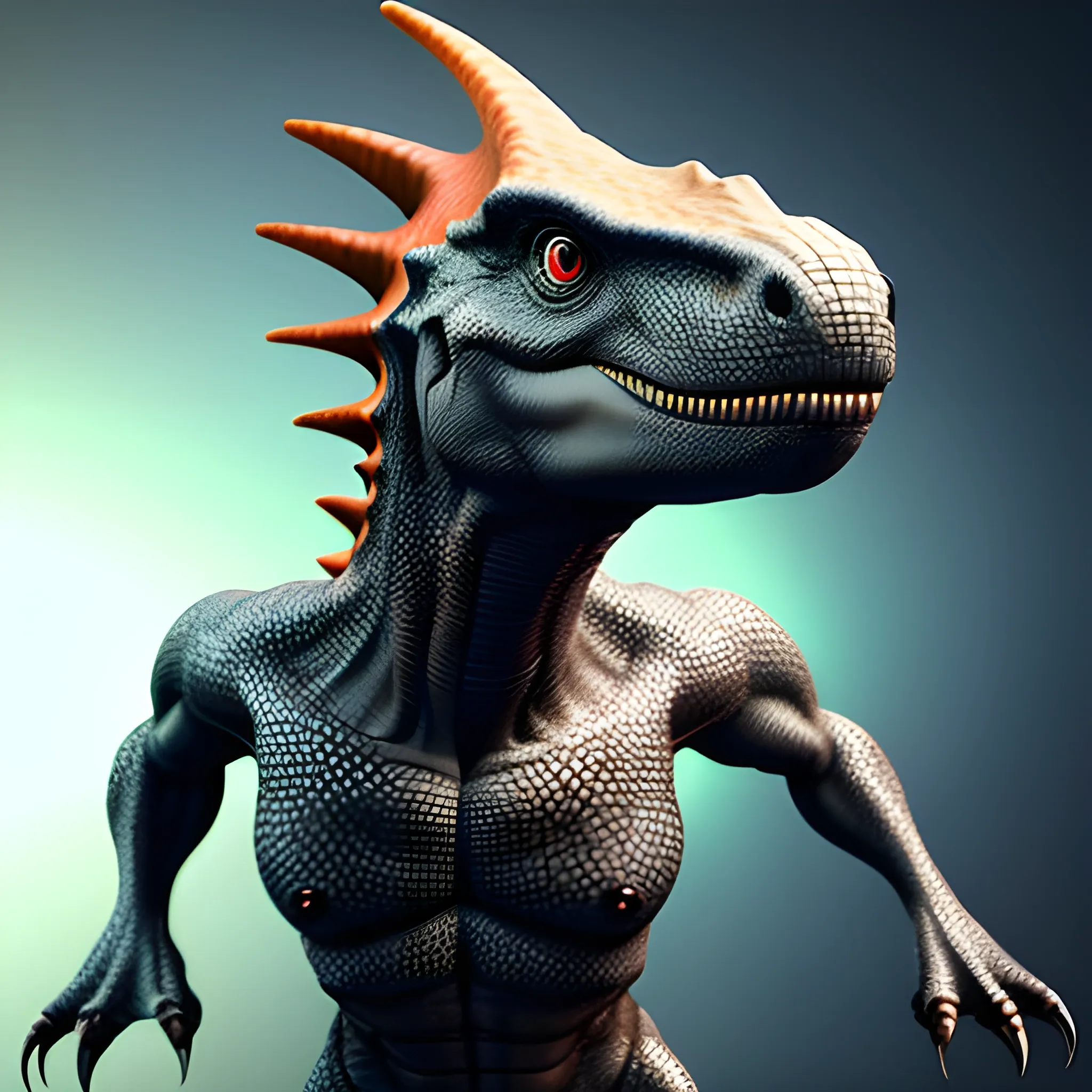 create a realistic, smal, cute Dino, audiovisual producer, 3D