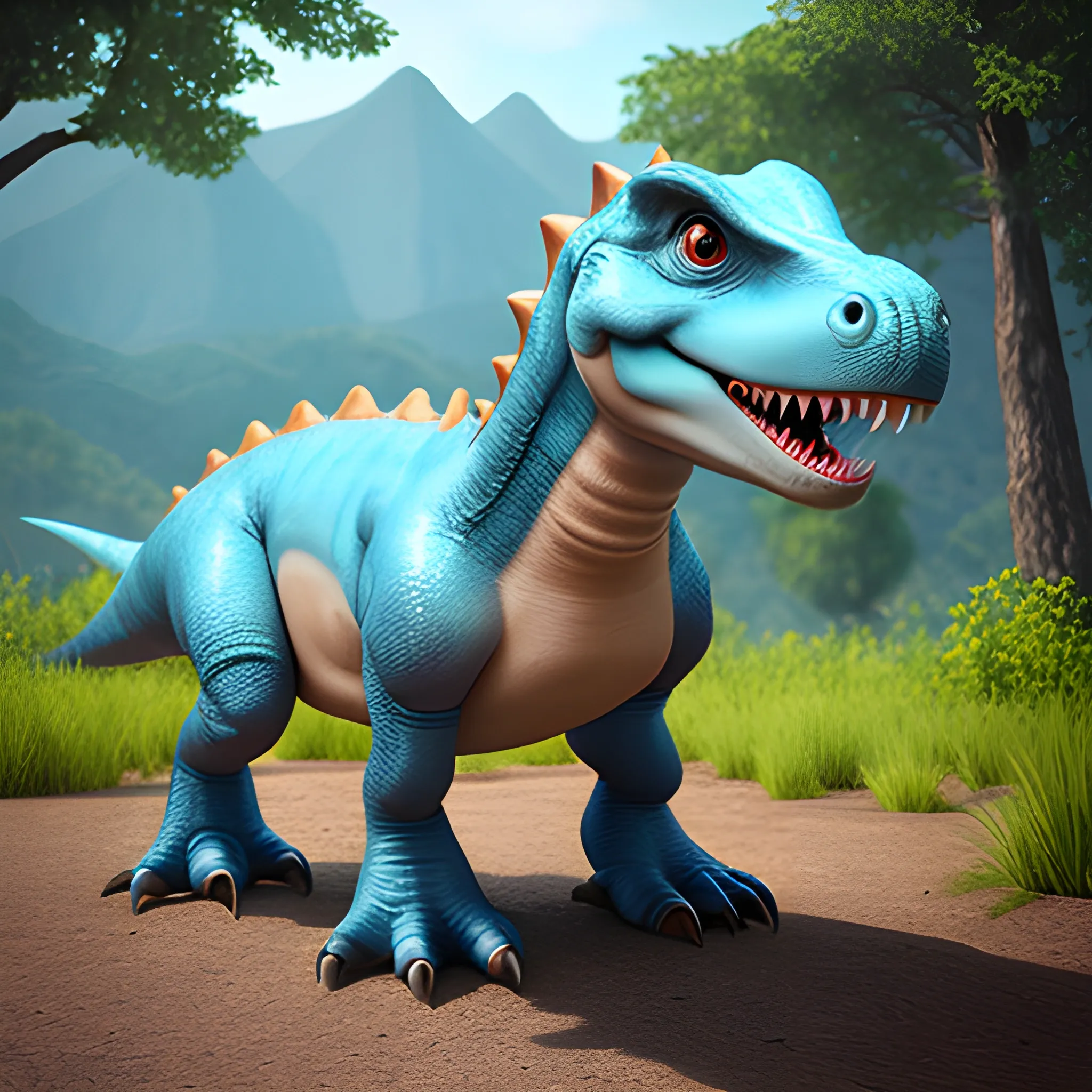 create a realistic, small, cute Dino, audiovisual producer, 3D