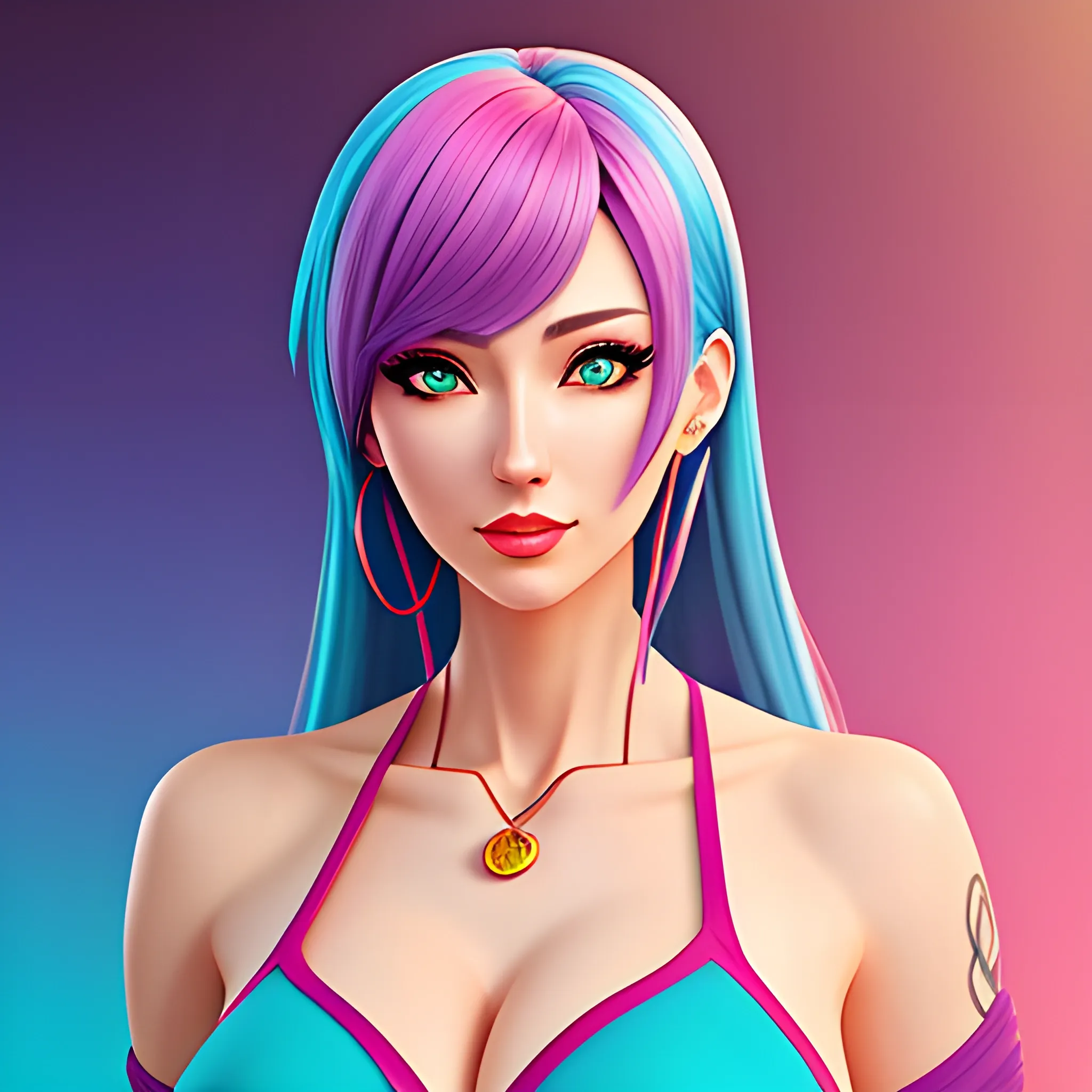 A young, cute, cyber punk girl, colorful anime decoration, hyper-realistic, half body portrait style