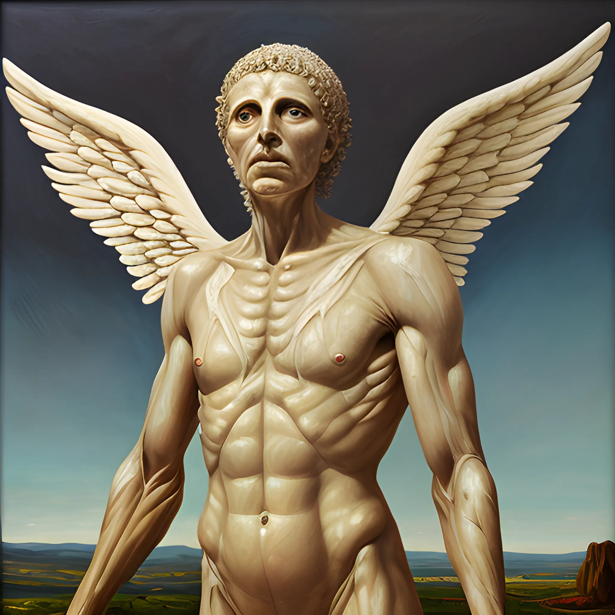 whole body, landscape-body, athmospher, angel, skin-man, Oil Painting