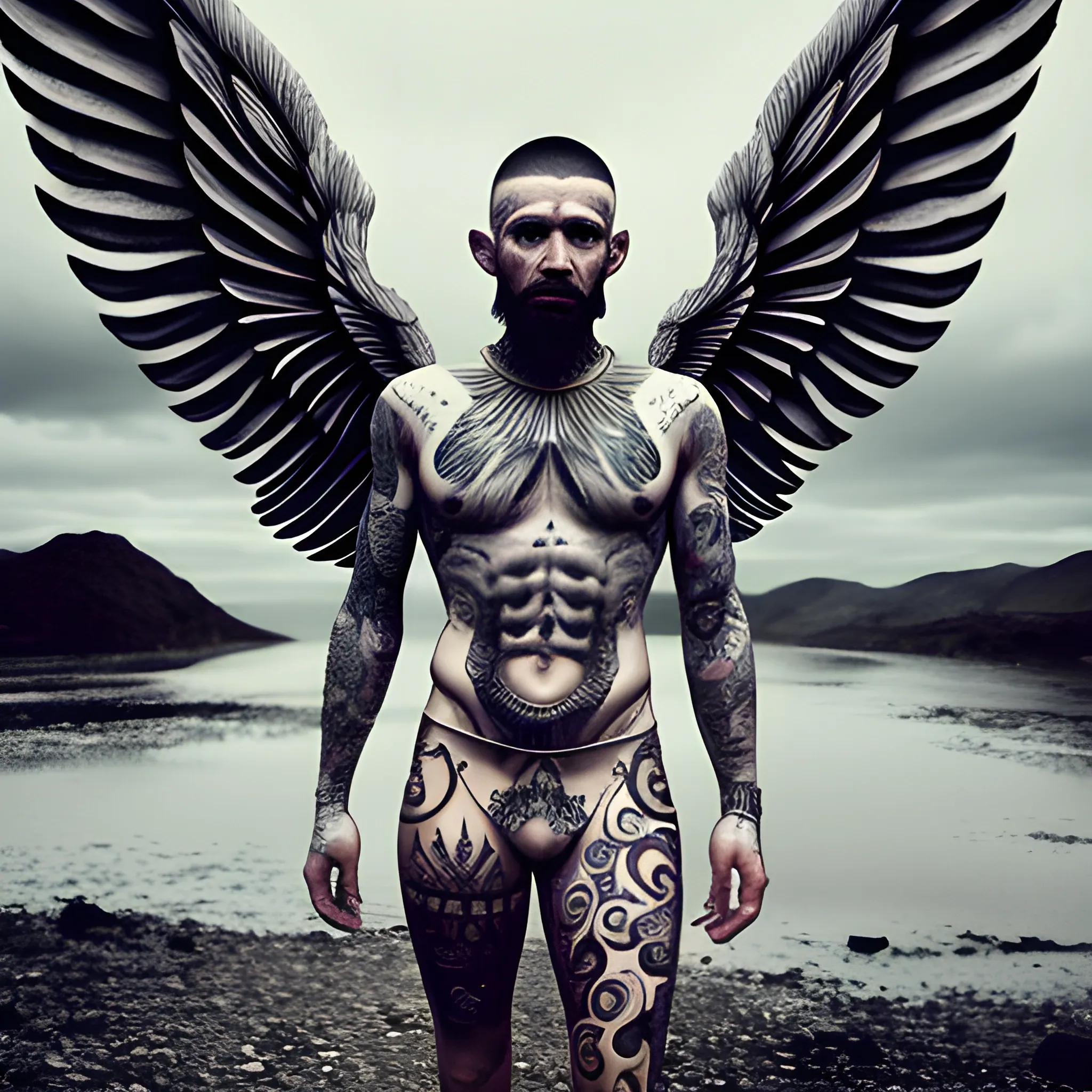 full length, landscape-body-tatoo , athmospher, angel, skin-man, , leon-hunter tribe,, Trippy