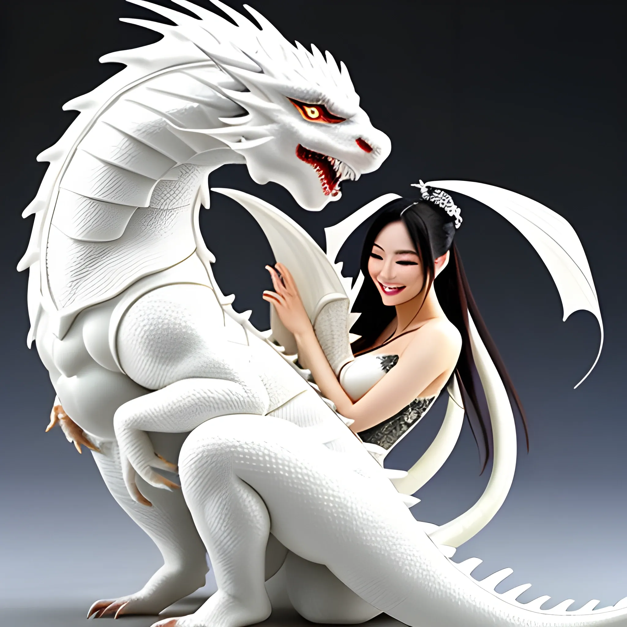 Chinese beauty hugs a cute little white dragon