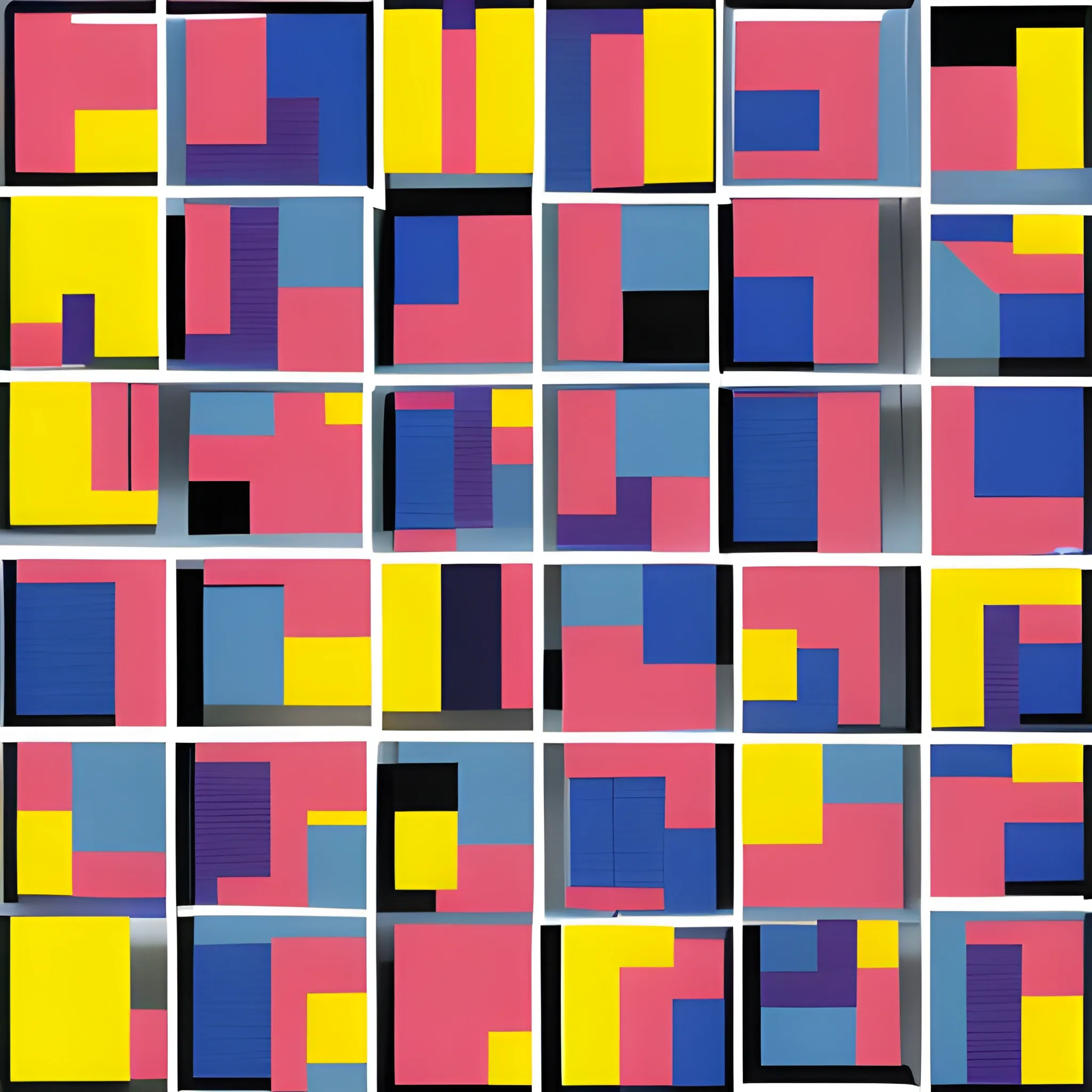 A collage of colorful rectangular blocks with some gaps between them, placed in such a way as to create the image of a woman