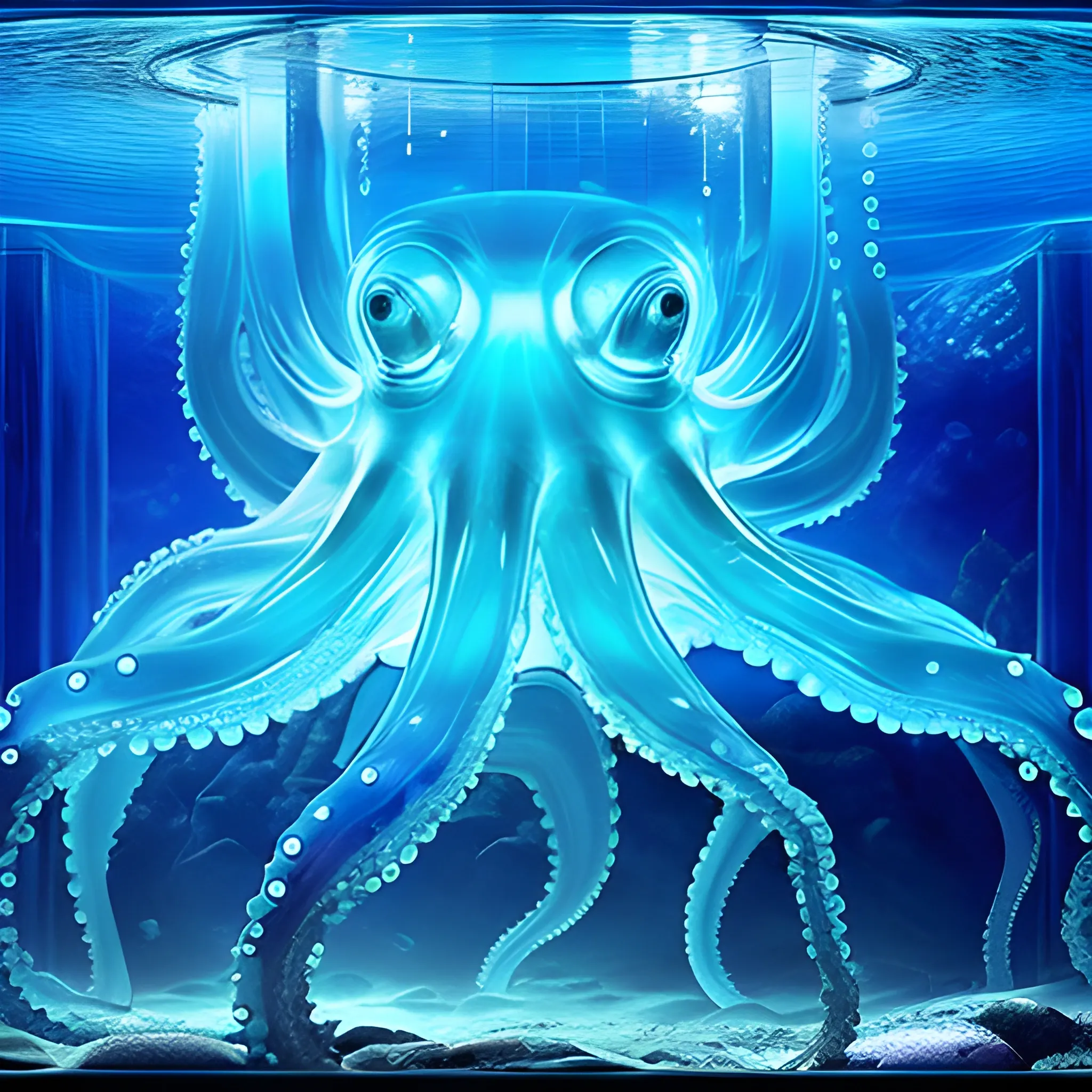 A colossal transparent octopus in the depths of the deep sea, sci-fi, with a blue luminescence, high-definition."
