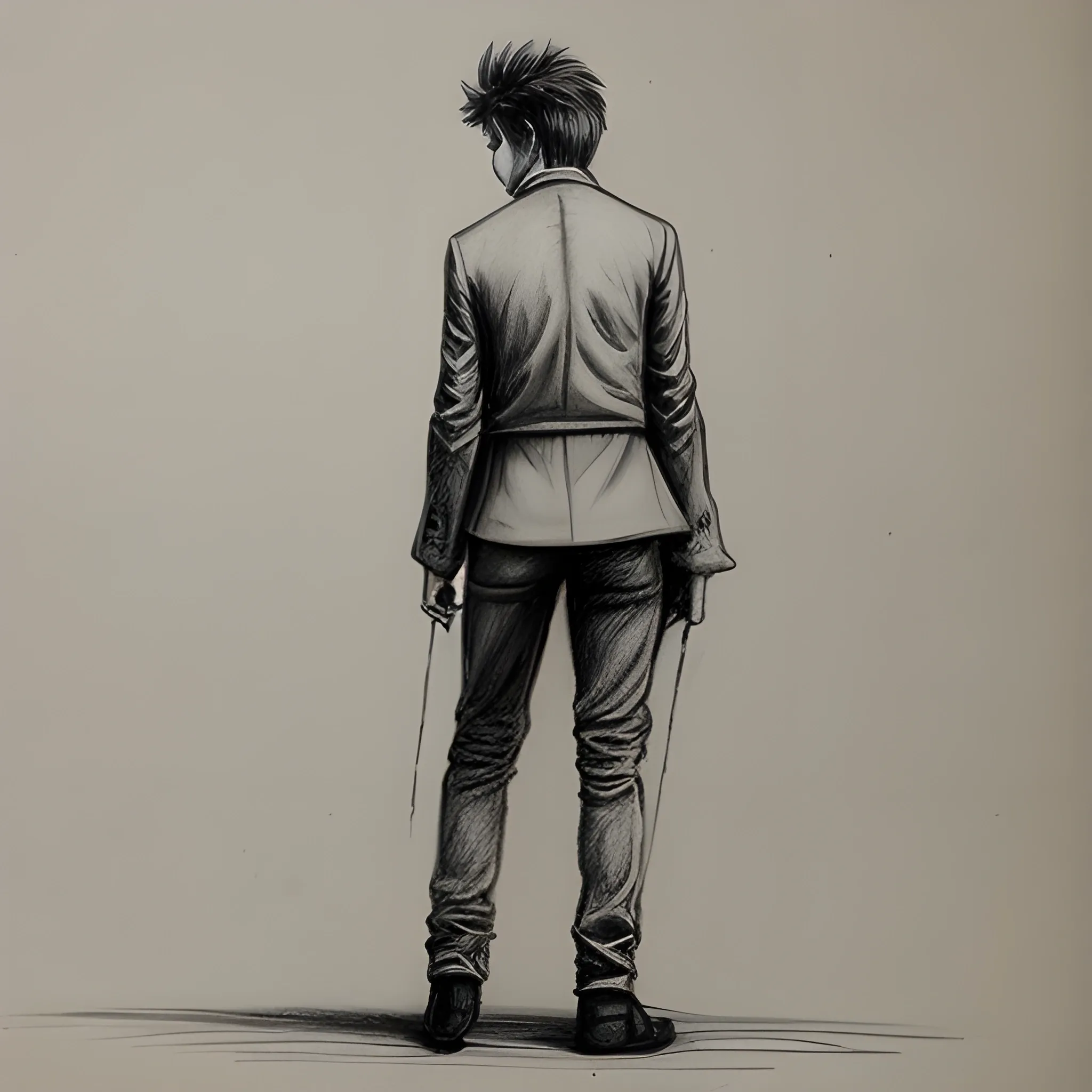 Arthur Rimbaud back view full body, Pencil Sketch