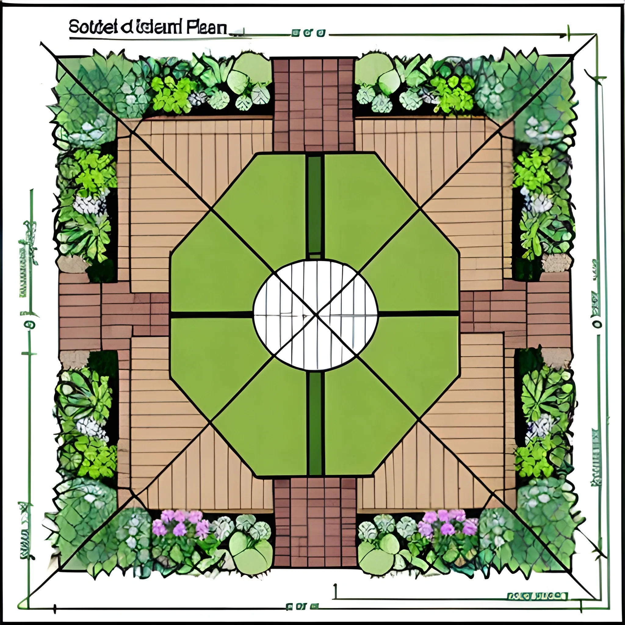 Garden design plan of 100 square meters."