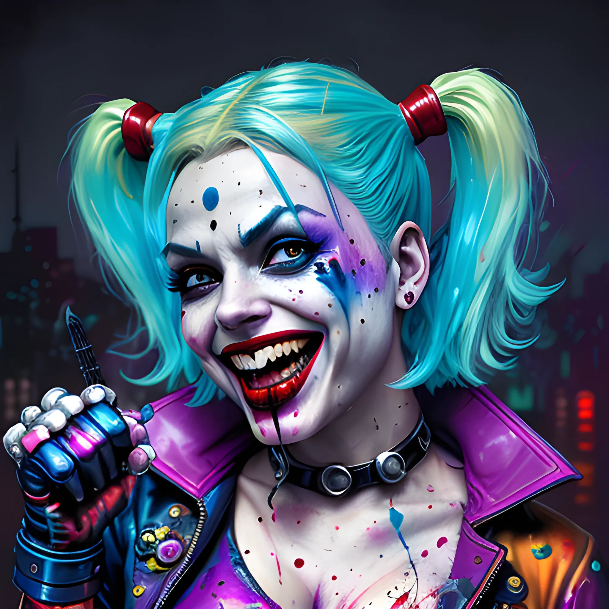 , ddmarvel comics Style, harley quinn on a dark background, evi ...