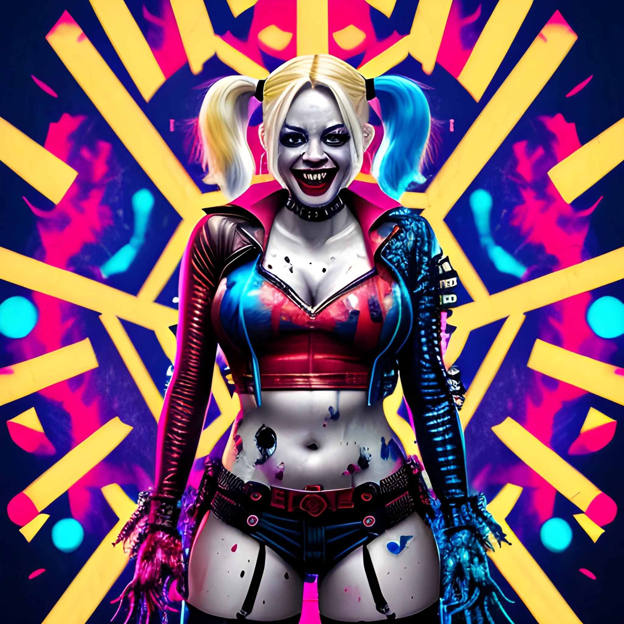 , ddmarvel comics  Style, harley quinn on a dark background, evil laugh, villianpunk portraiture, splattered oil paint, iridescence, shiny latex rubber, cyberpunk, atompunk, volumetric light, pulp illustration, photorealism, raking light, cinematic lighting, backl
, Oil Painting, Pencil Sketch