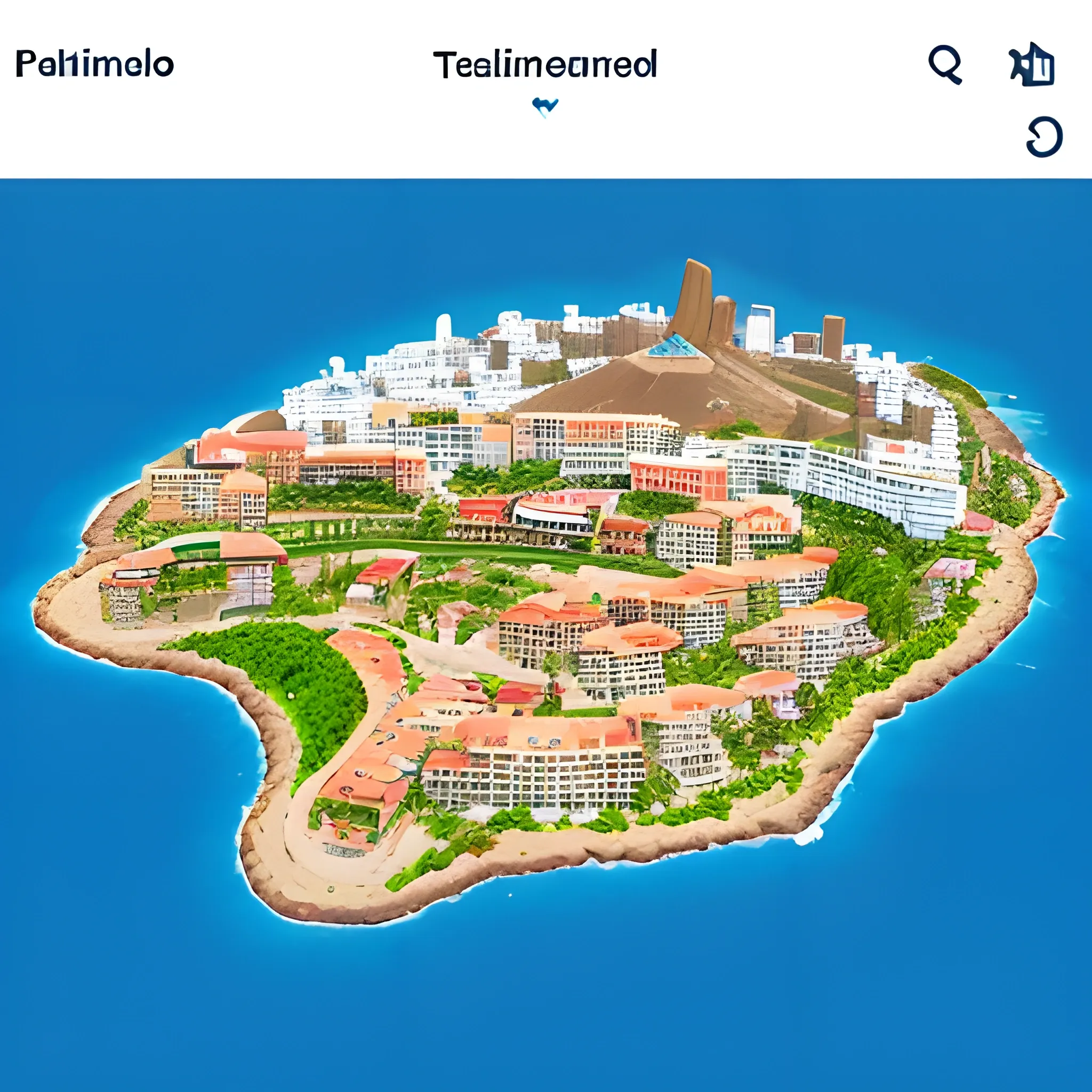 generates a cartoon image of the island of Tenerife crushed with hotels and roads full of cars
