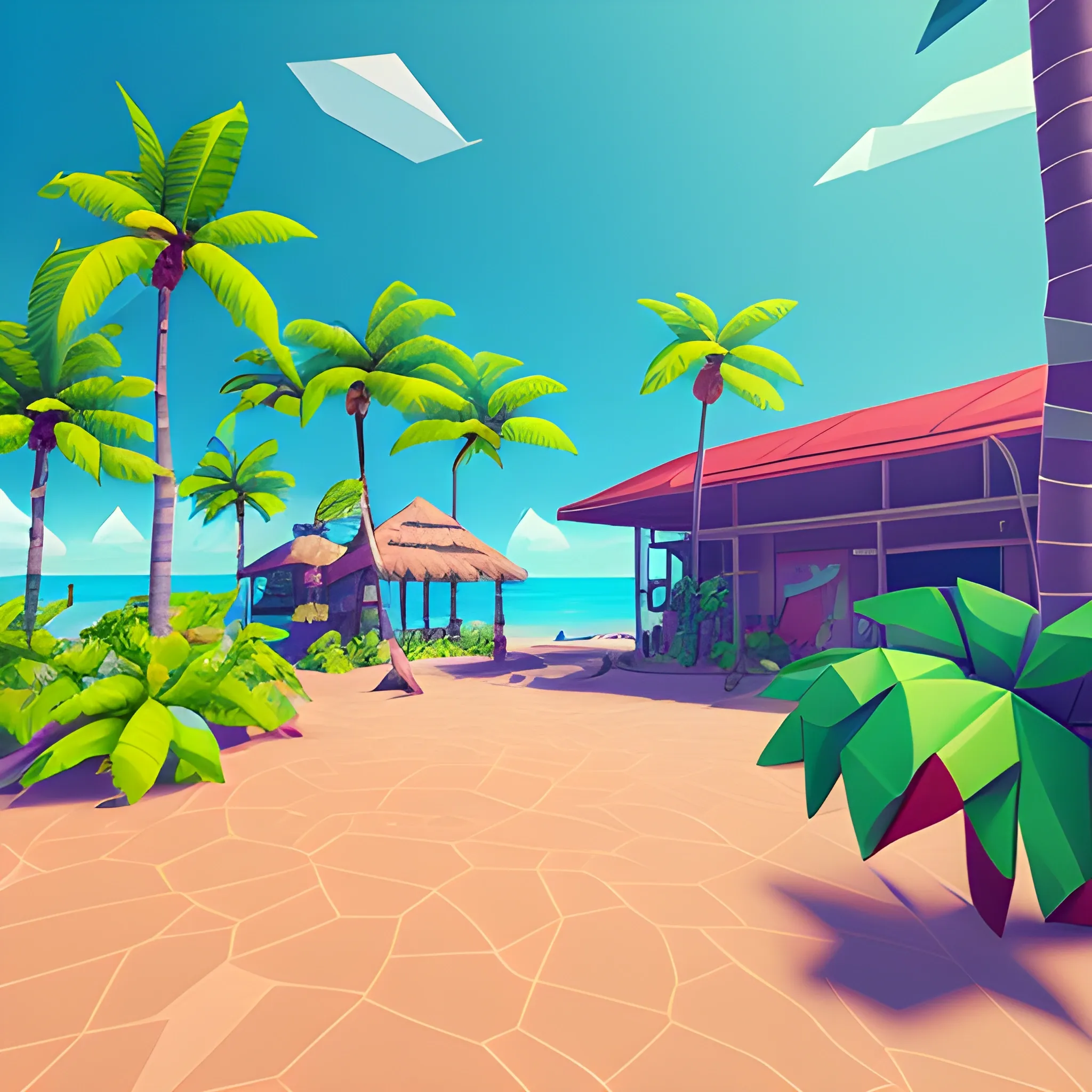 The gameplay of a videogame, 1990's vibes, low poly, 3d, environmental care game, tropical place