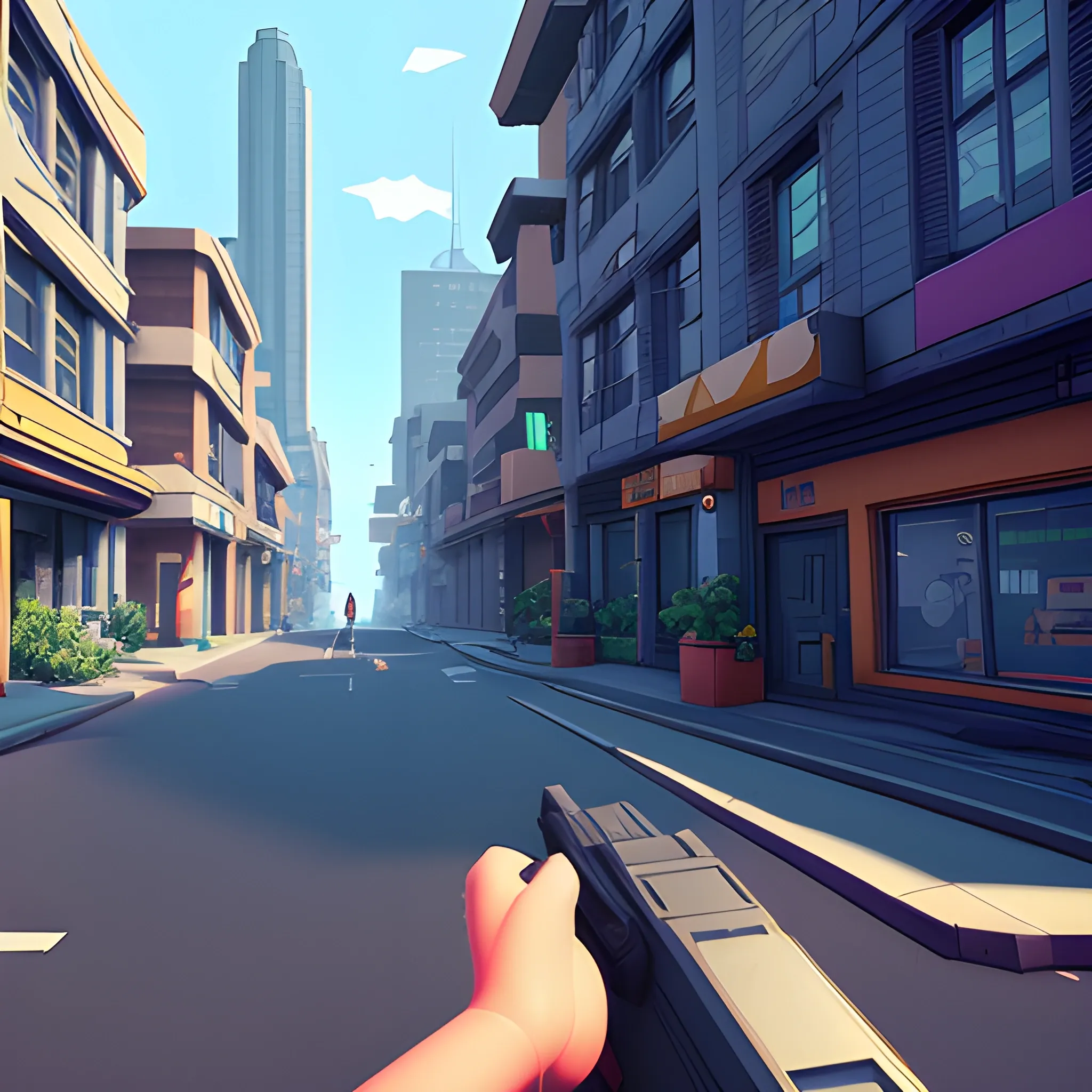 The gameplay of a videogame, 1980's vibes, low poly, 3d, environmental care game, principal character in third person, in a city
