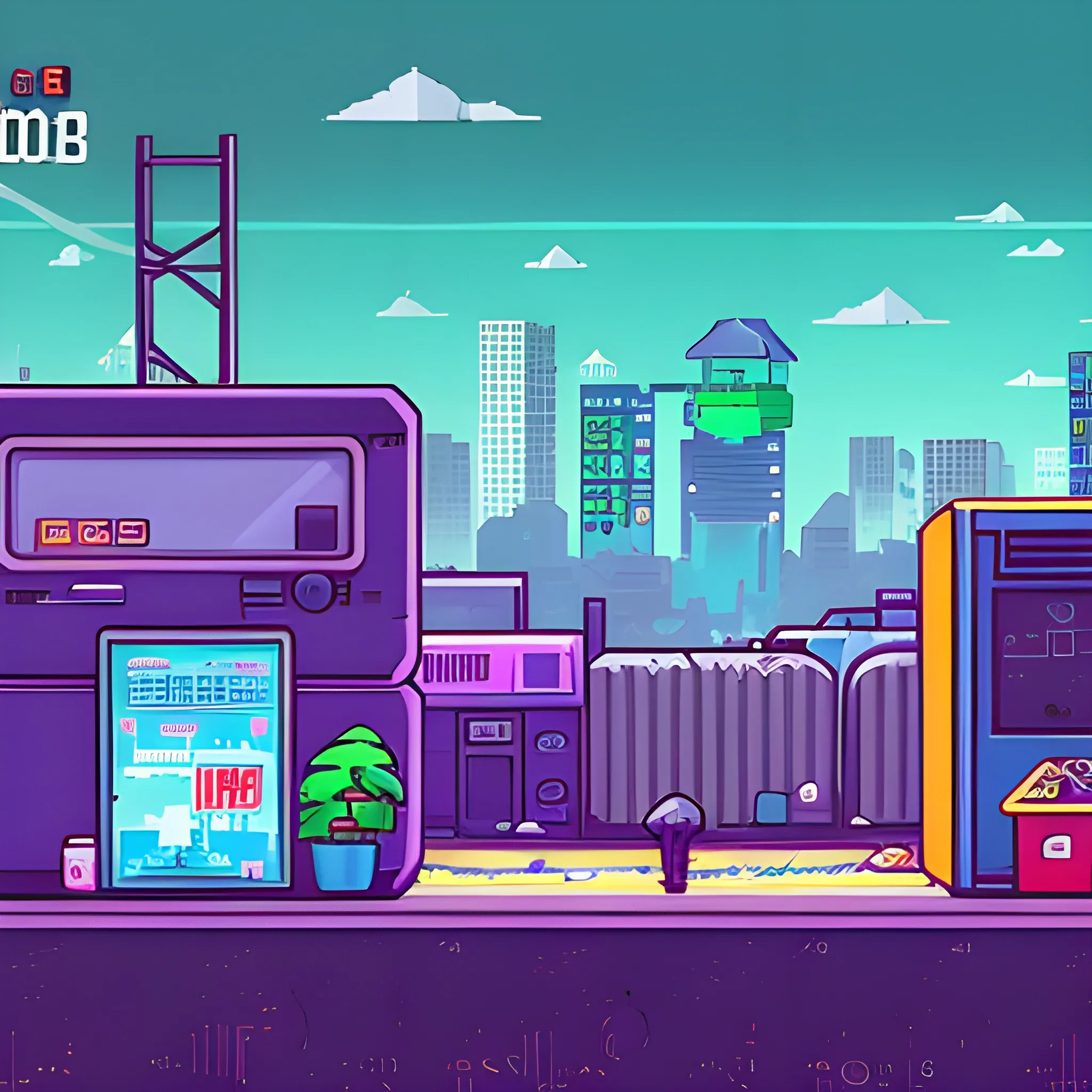  a videogame, 1980's vibes, 2d, environmental care game, in a city, trash in some places
