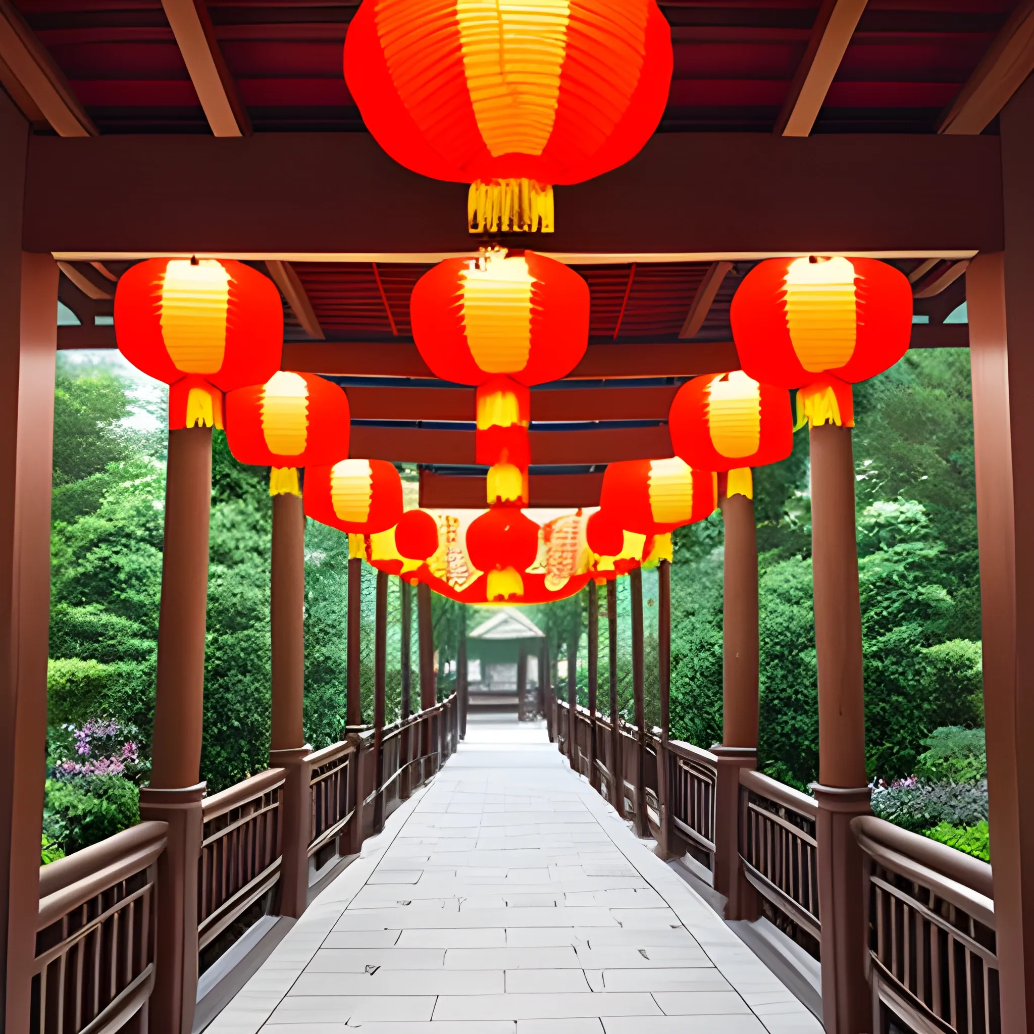 chinese paper lantern hanging in walkways
