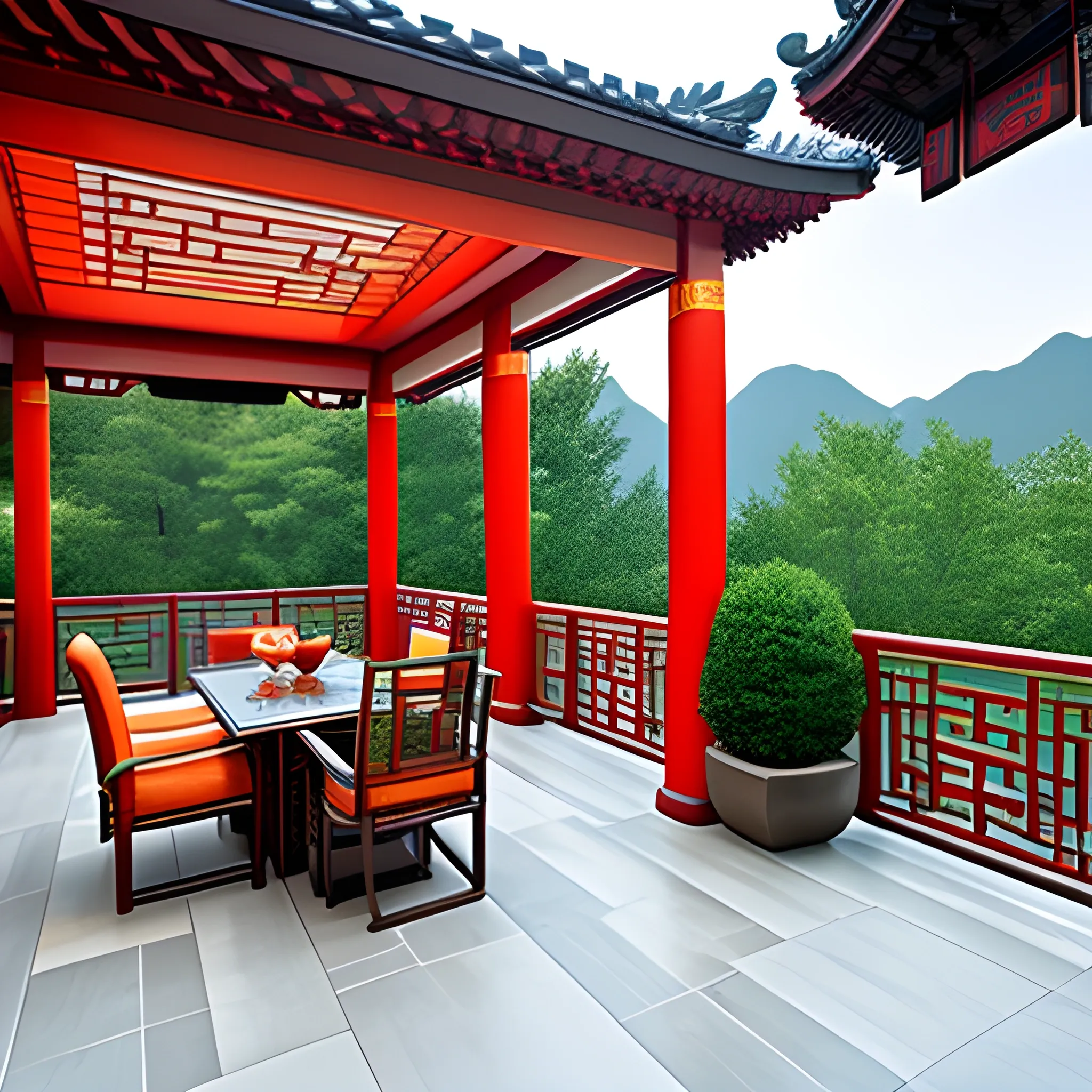 chinese patio deck
with view