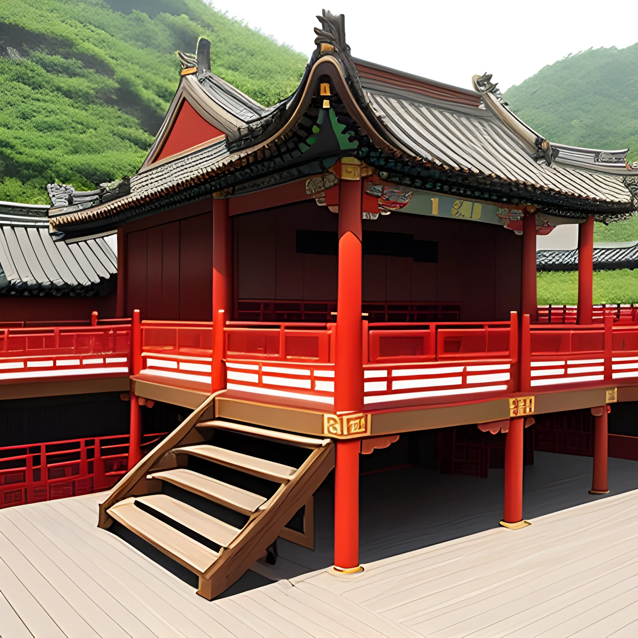 traditional chinese 
wooden deck