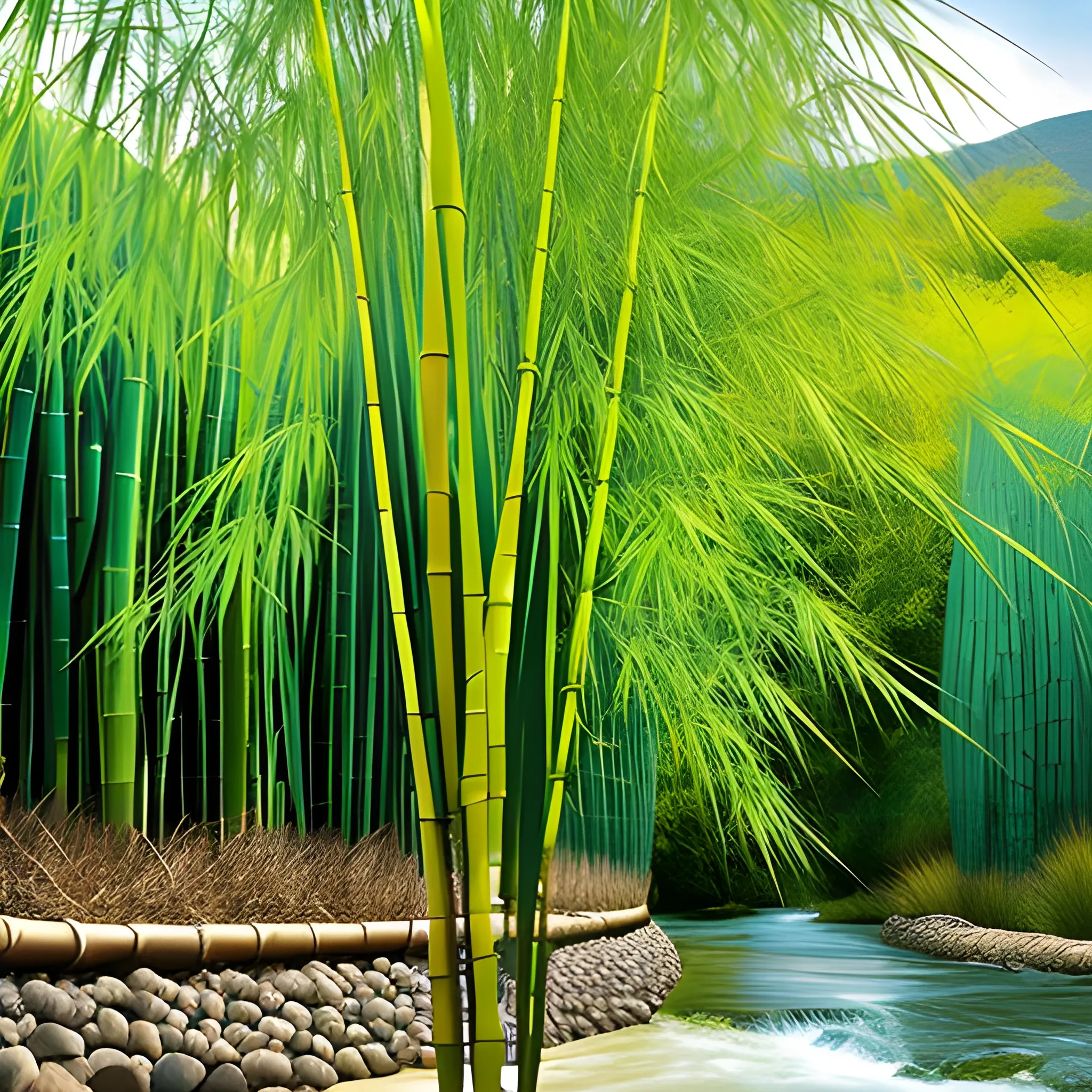 phoenix tail bamboo along side a river
