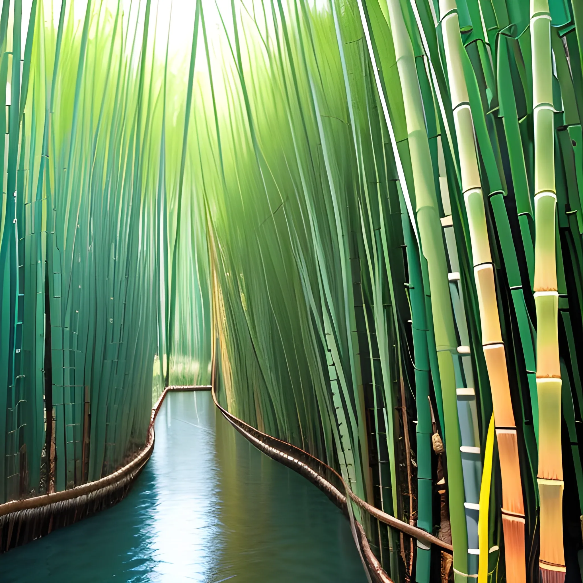 phoenix tail bamboo along the right side of a river
