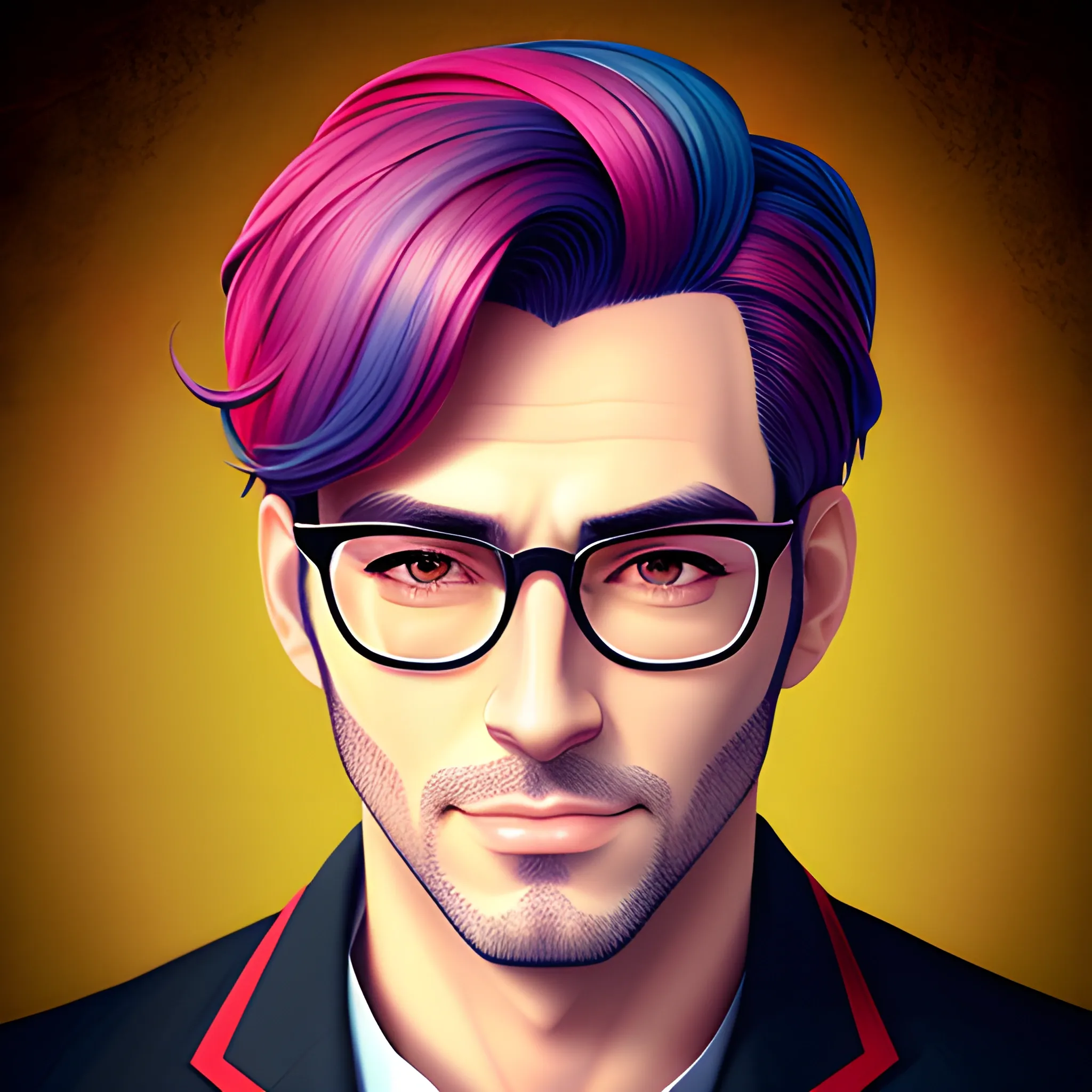 A young online freelancing boy, cute style, colorful anime decoration, hyper-realistic portrait style with eye glasses with no facial hair, high resolution 