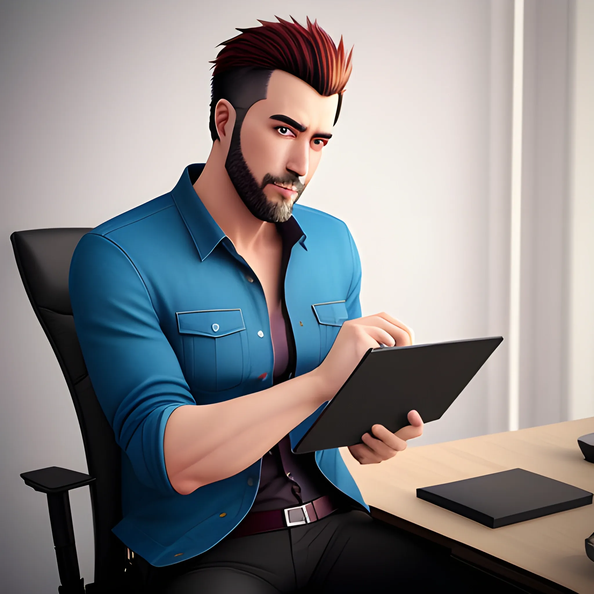 A young online freelancing guy, high resolution, realistic photography, colorful anime decoration, hyper-realistic portrait style, 3D rendered, 