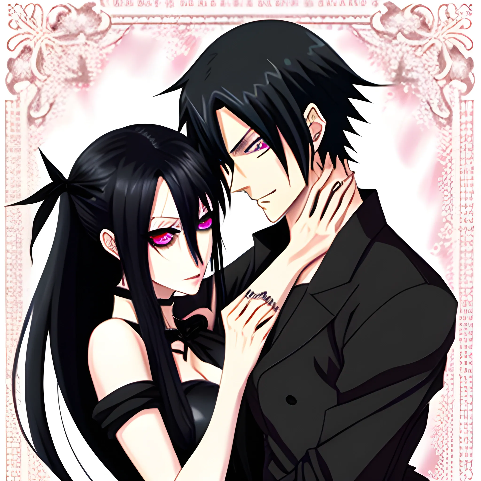 Anime-style illustration of a romantic hug on Craiyon