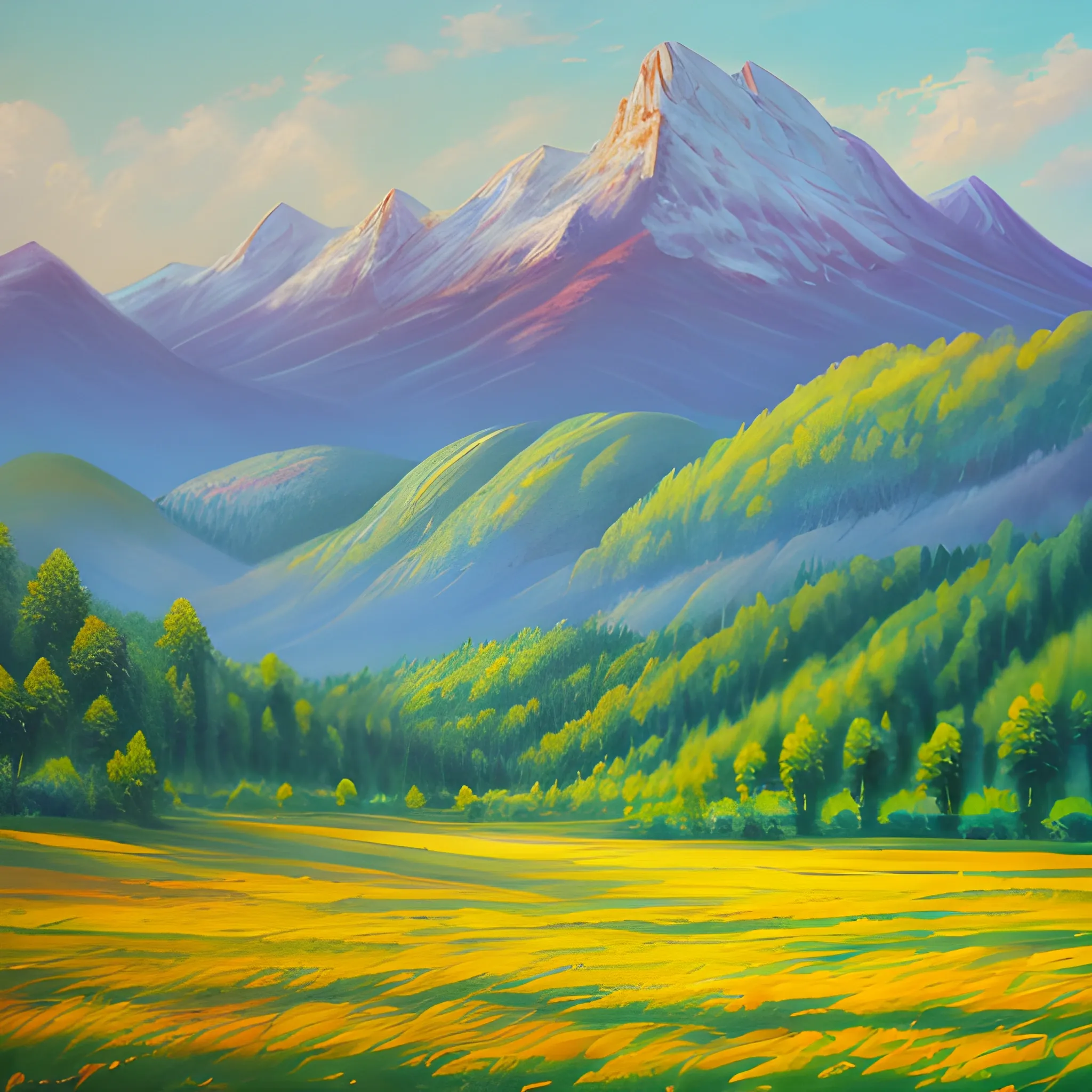 open grasslands and mountains，handpaint,, Oil Painting