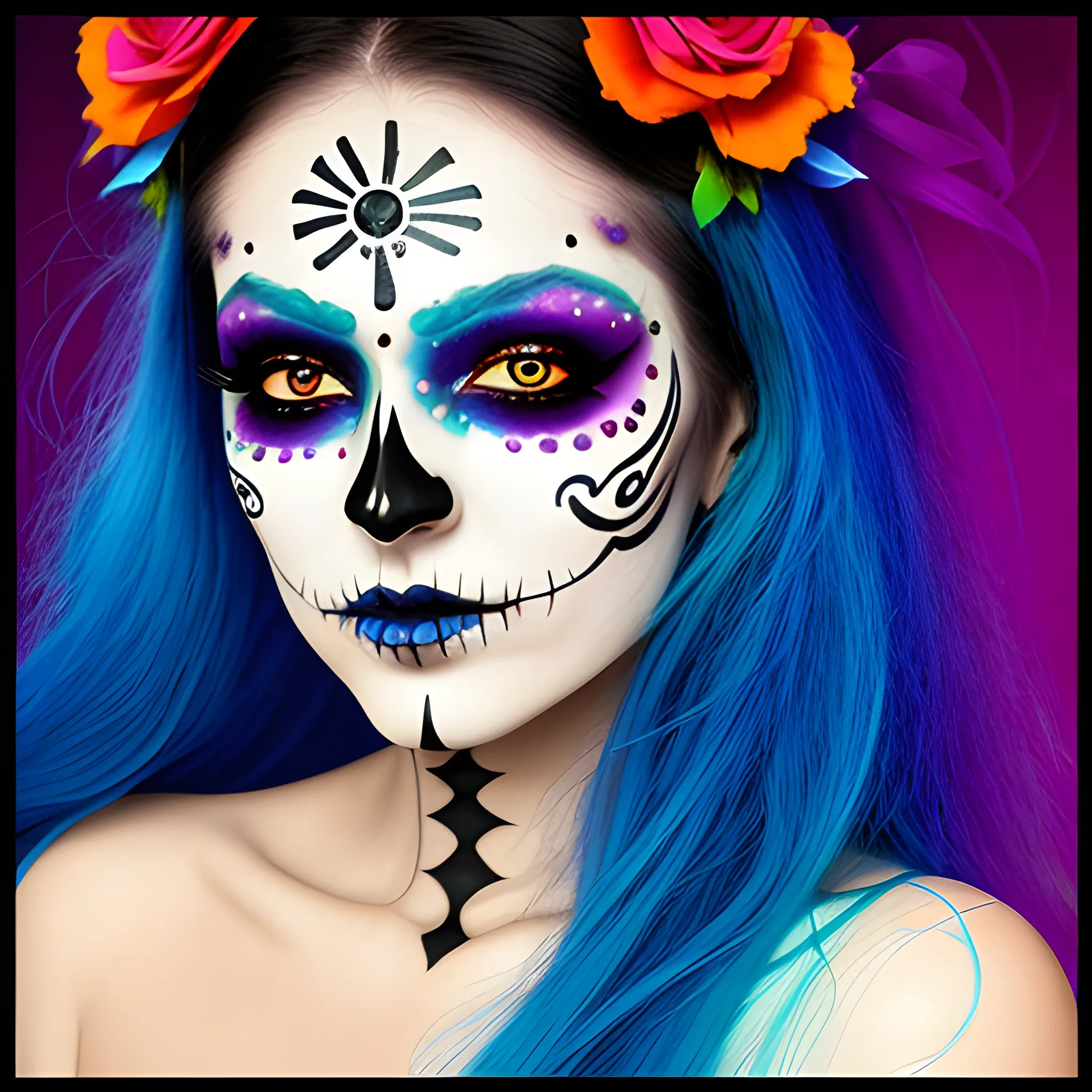 Priestess Day of the Dead makeup, bright colors