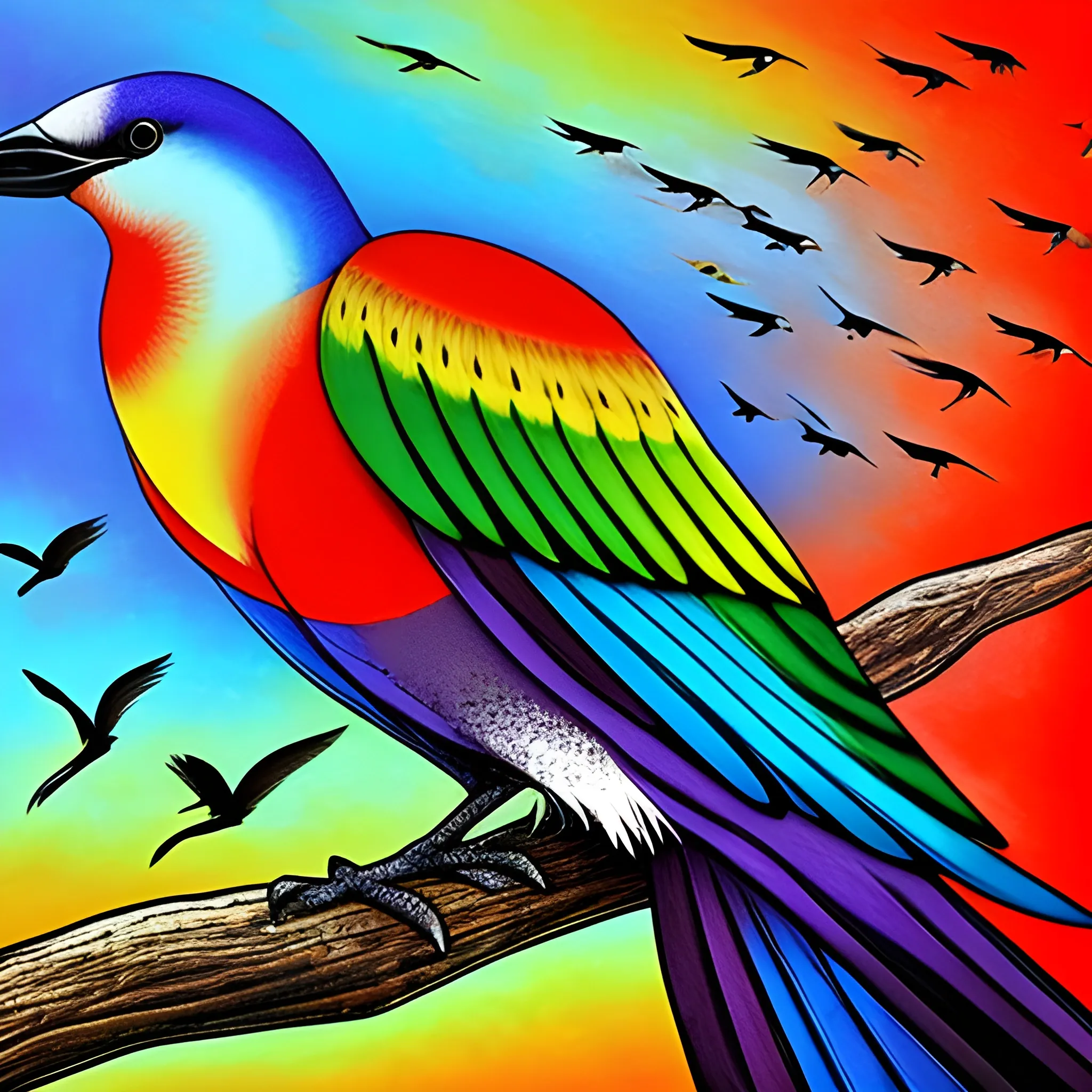 Flying Bird Colored Fantasy - Drawing - Free Transparent PNG Clipart Images  Download
