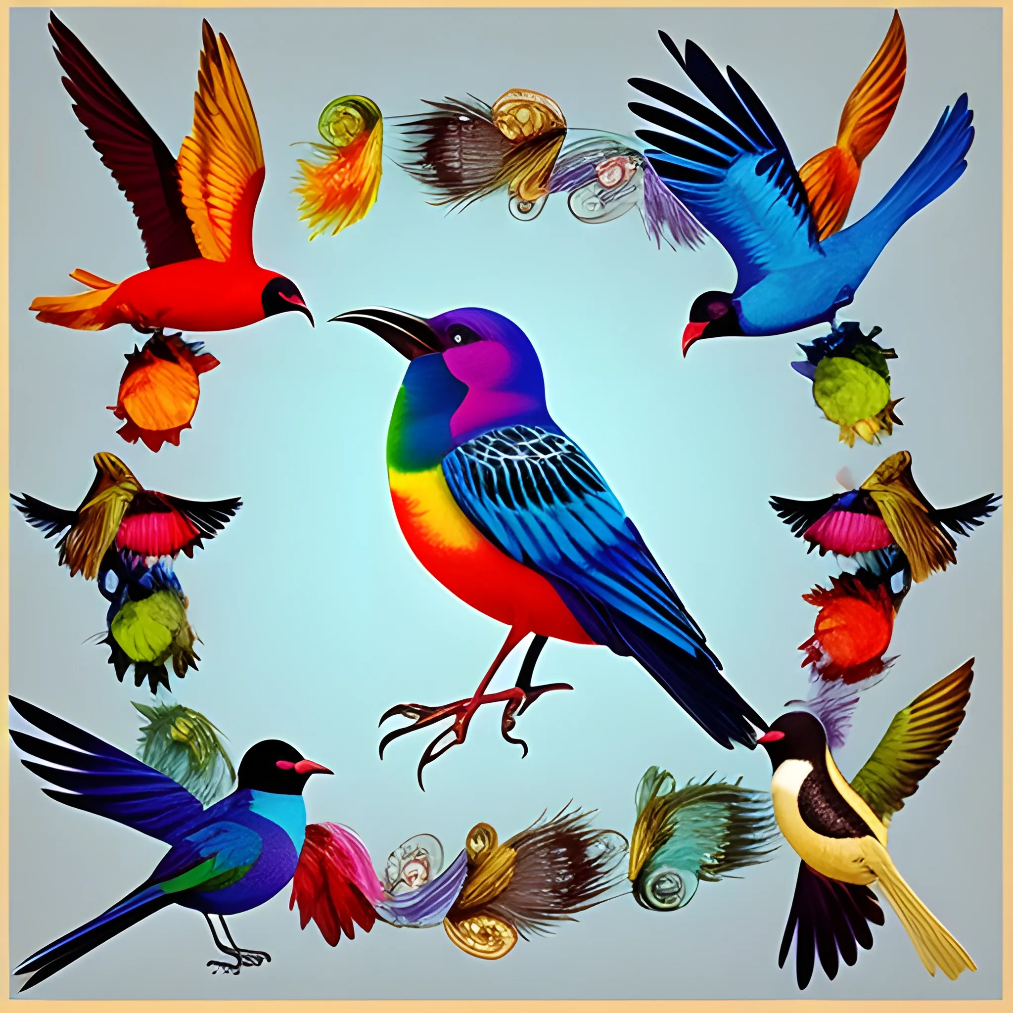 birds of many colors, the wind, scared, hidden, cry, flying, 