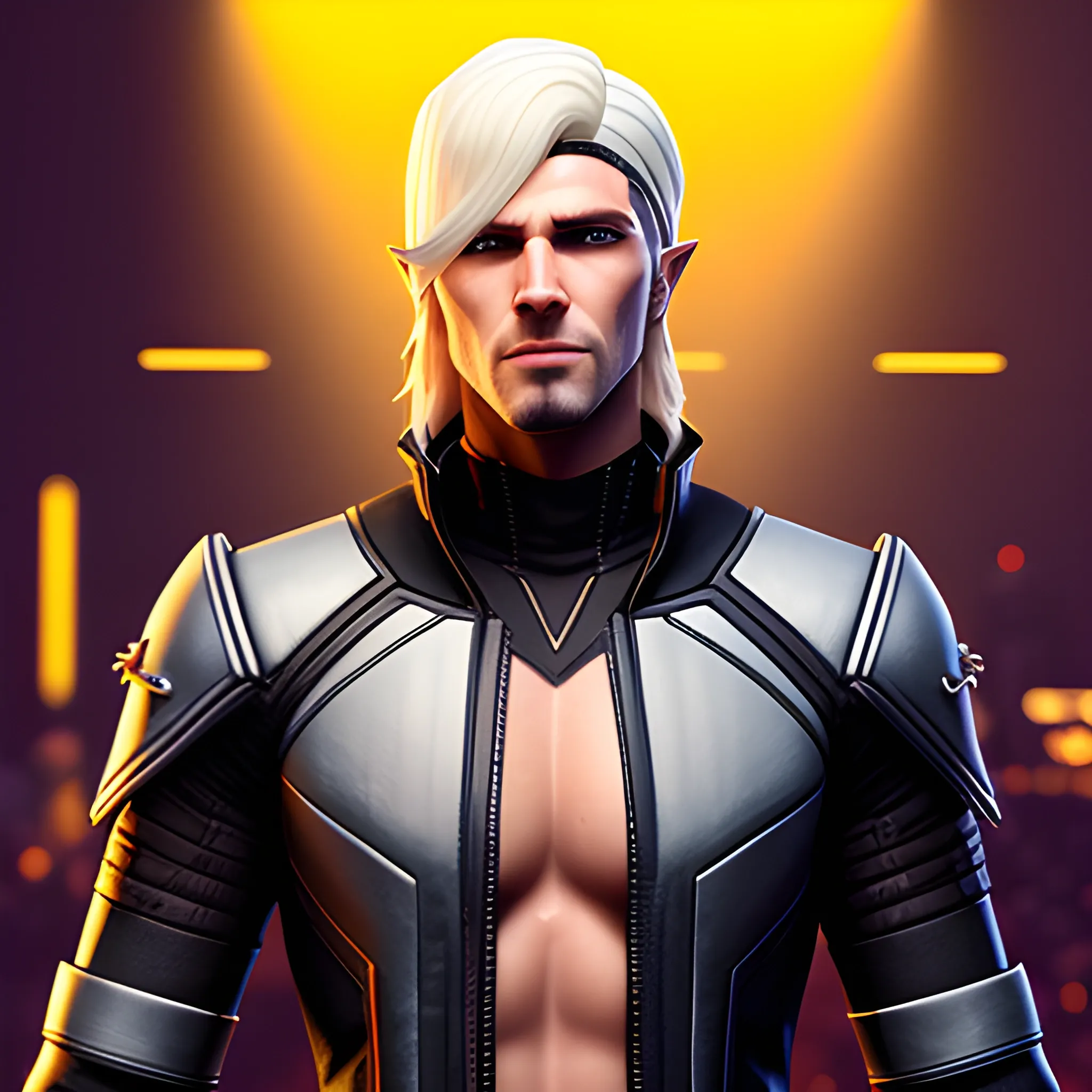 , 3D, Fantasy, cyberpunk, 18 year old, White, elf ears, boy, fancy suit, black beanie, casino, horns, blonde hair
