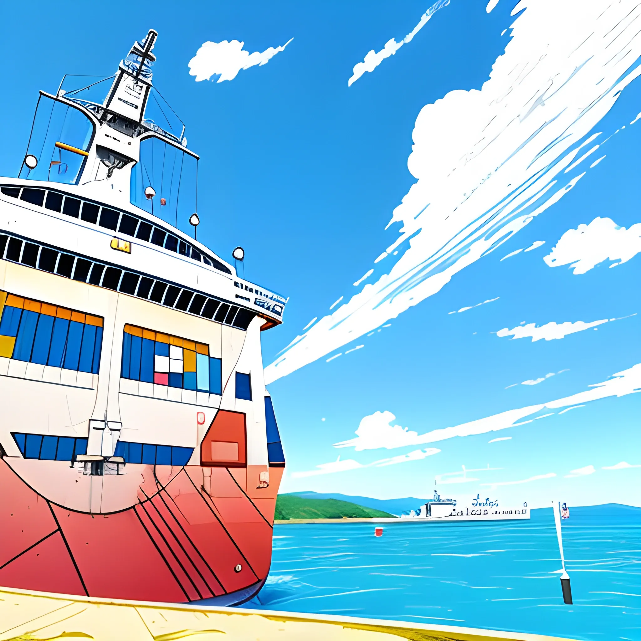 Lift for ships on sunny day, anime