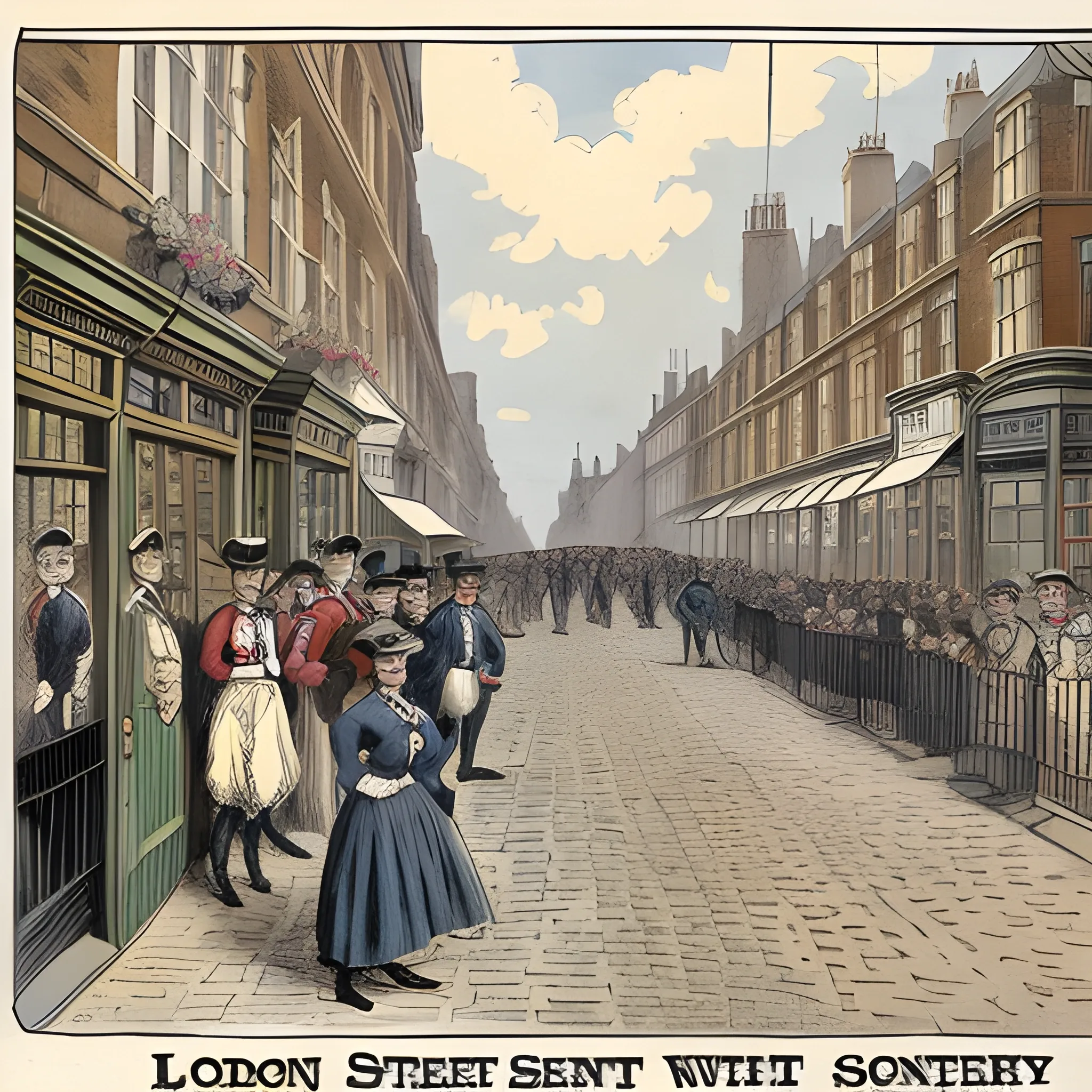 london street 19th century comic