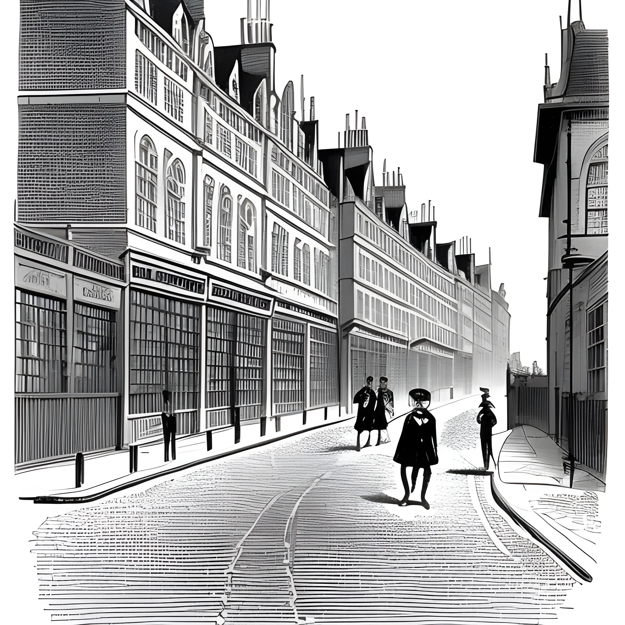 london street 19th century comic black and  white simple
