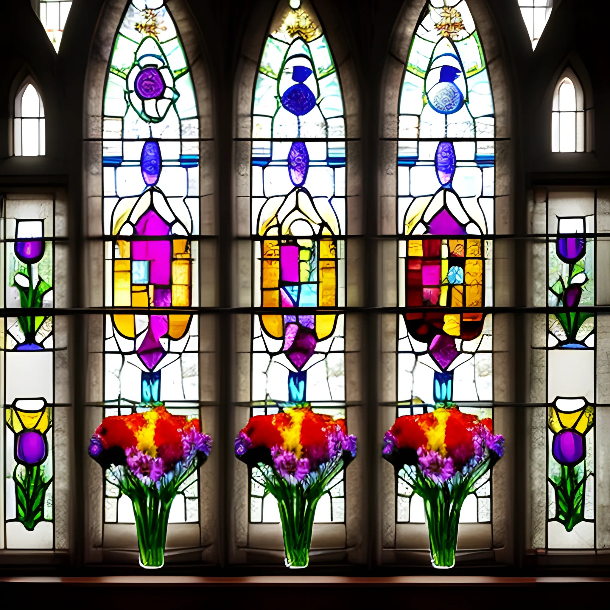 broken church window flowers 3 colors