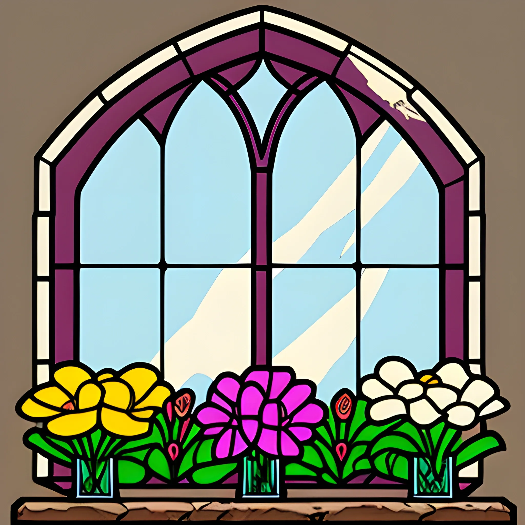 broken church window flowers 3 colors, Cartoon