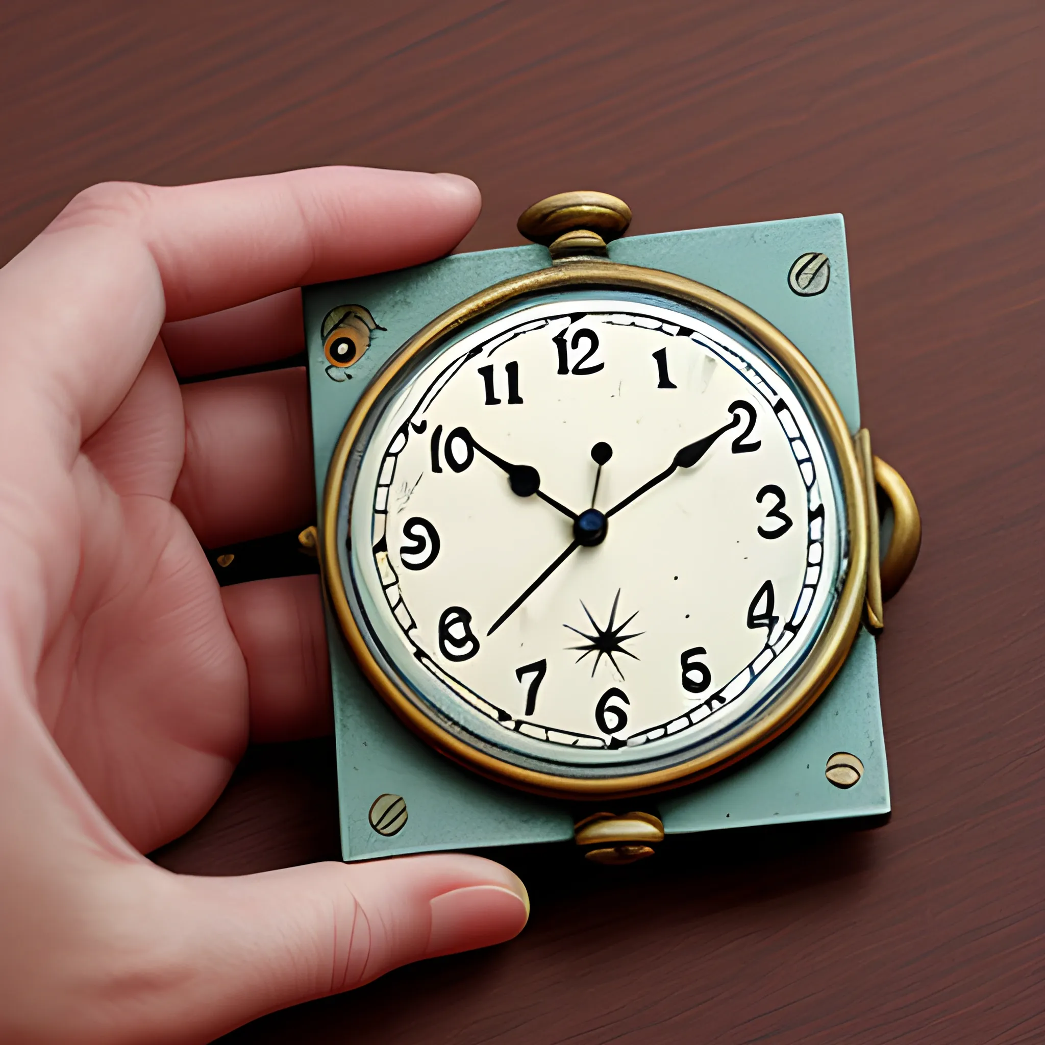 old pocket clock in a hand , Cartoon