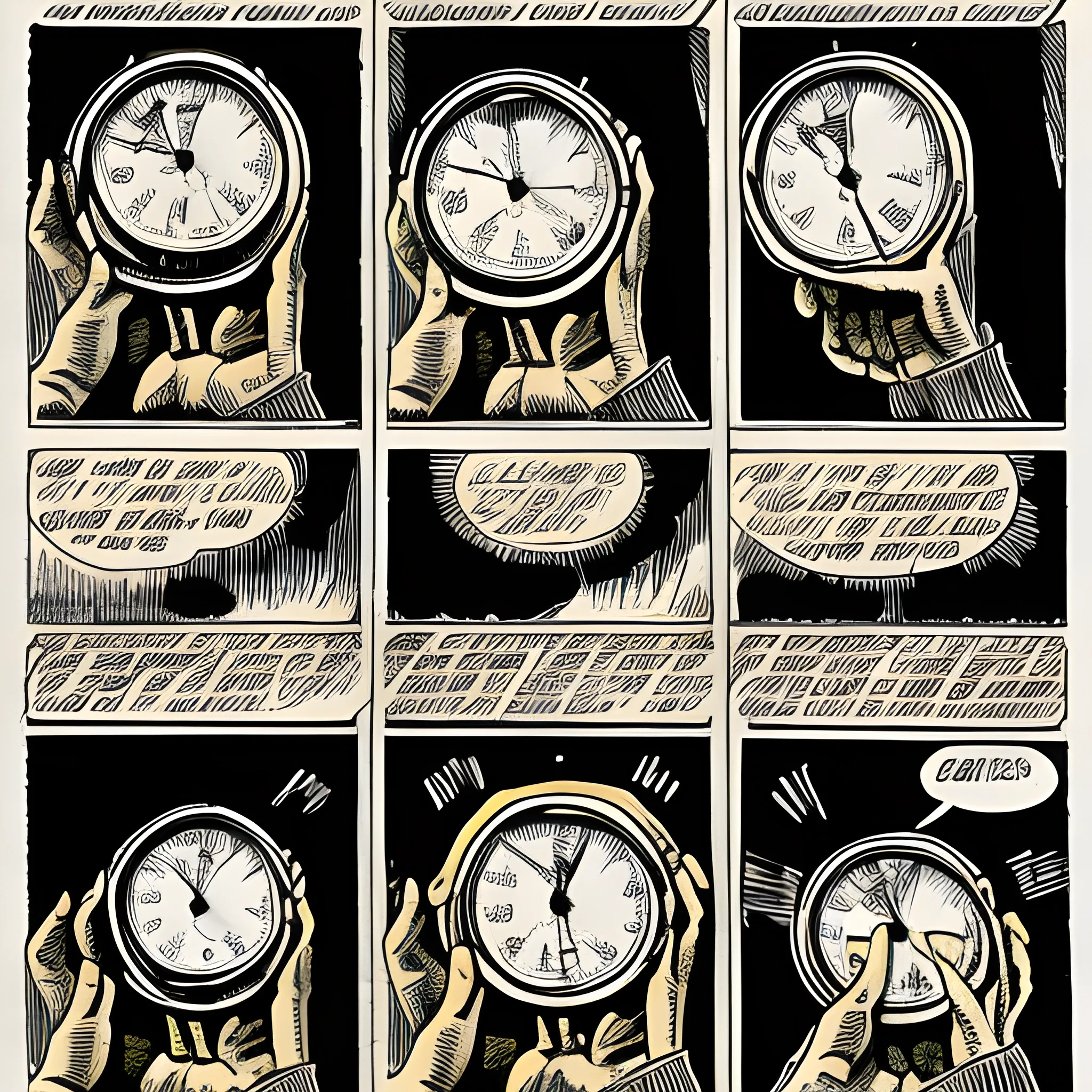 old clock in a hand , comic