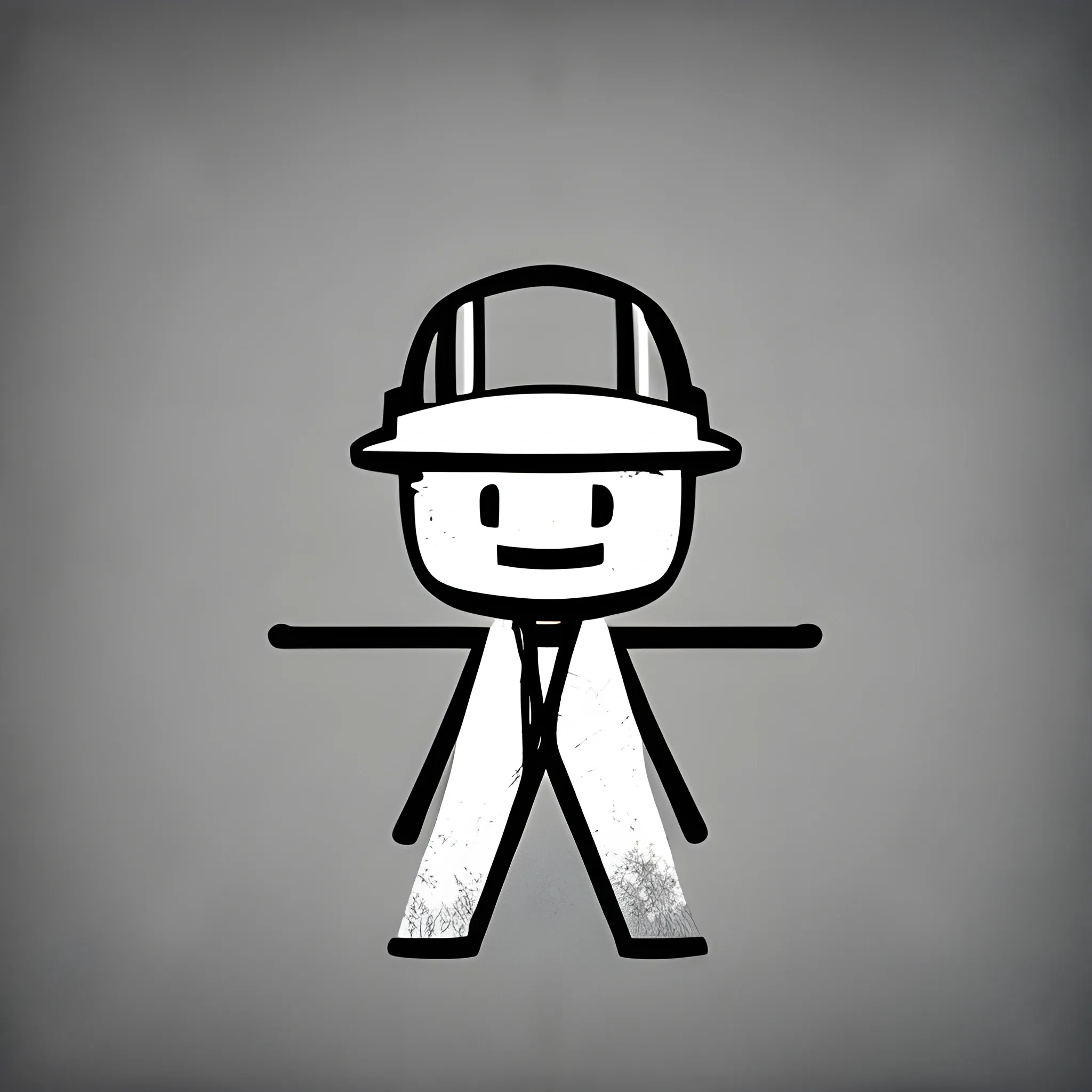 stick man with hardhat on, black and white, simple/basic