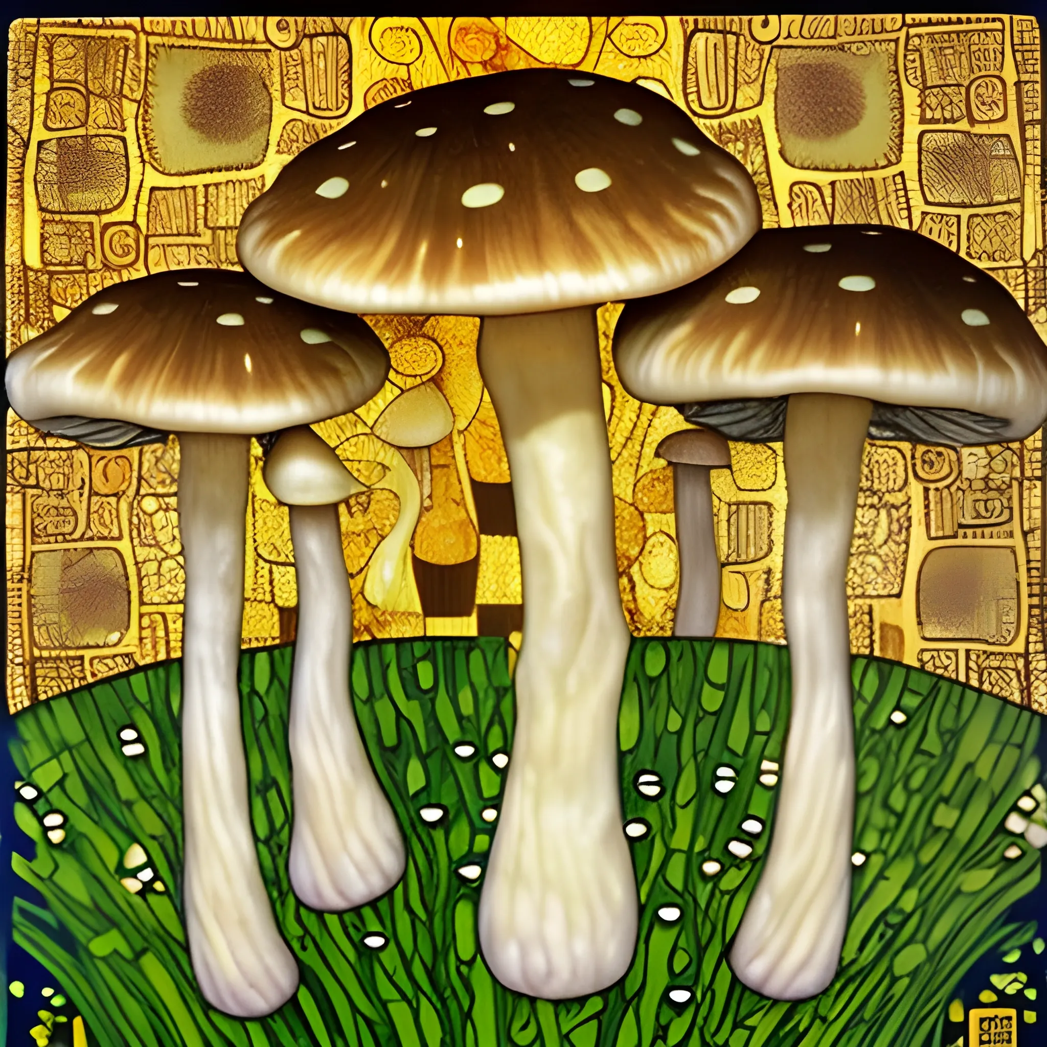 mushrooms, gustav klimt, art nouveau