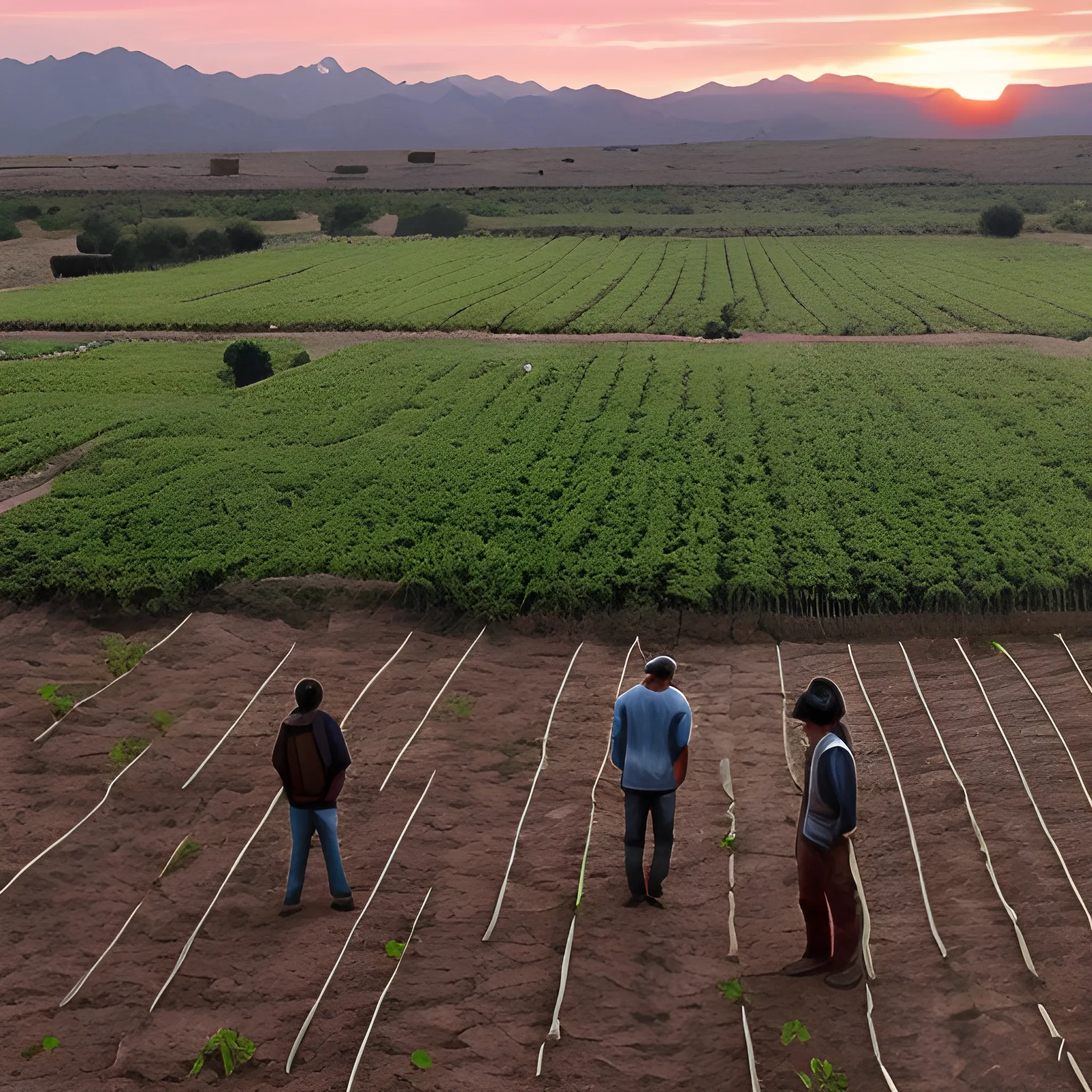 En un campo de cultivo de caña de azúcar, la escena del amanecer se revela con dos jornaleros que avanzan por un sendero, cada uno sujeta un machete, dispuestos a comenzar su jornada laboral. Trippy