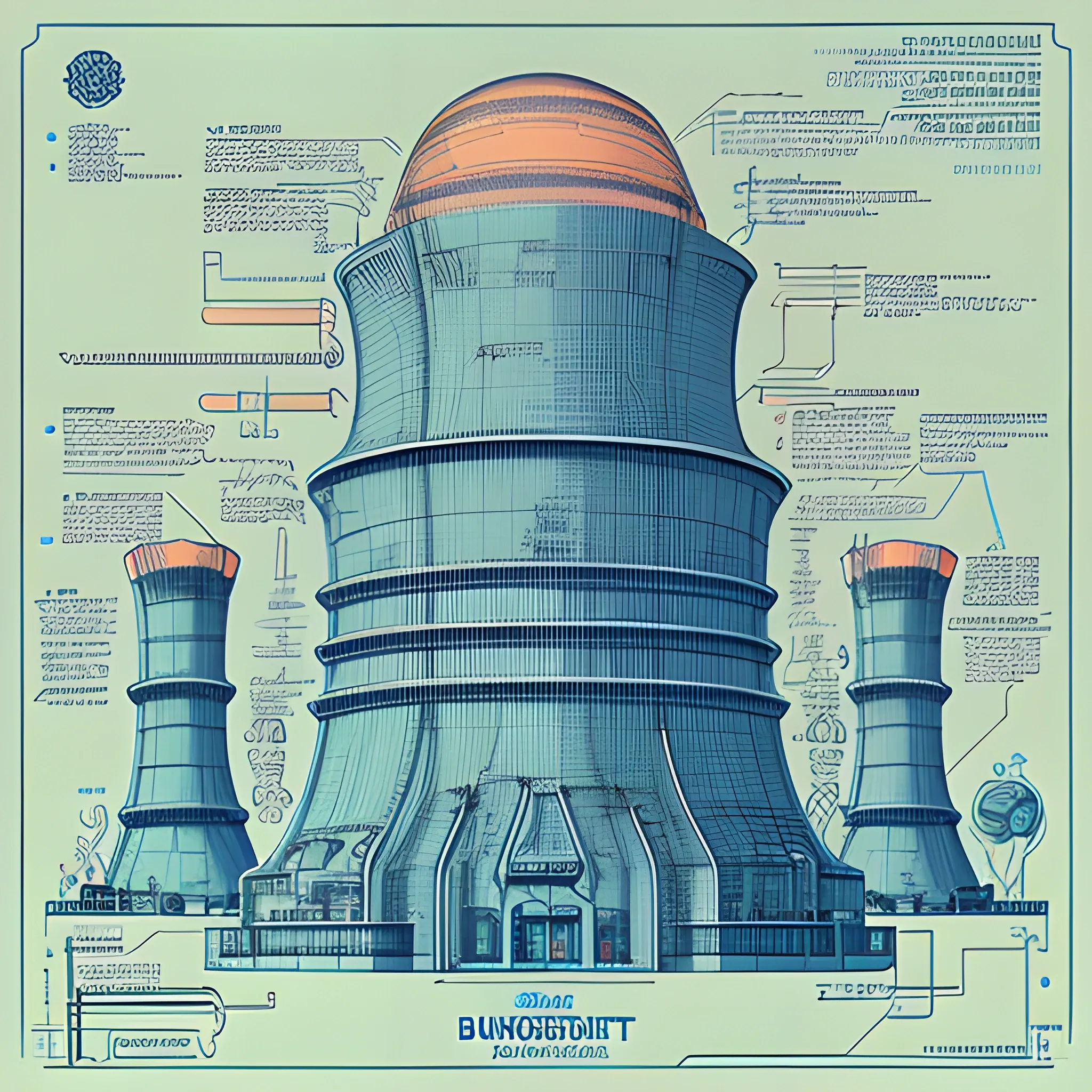 detailed blueprint of a nuclear powerplant by Jen Bartel and Dan Mumford and Satoshi Kon