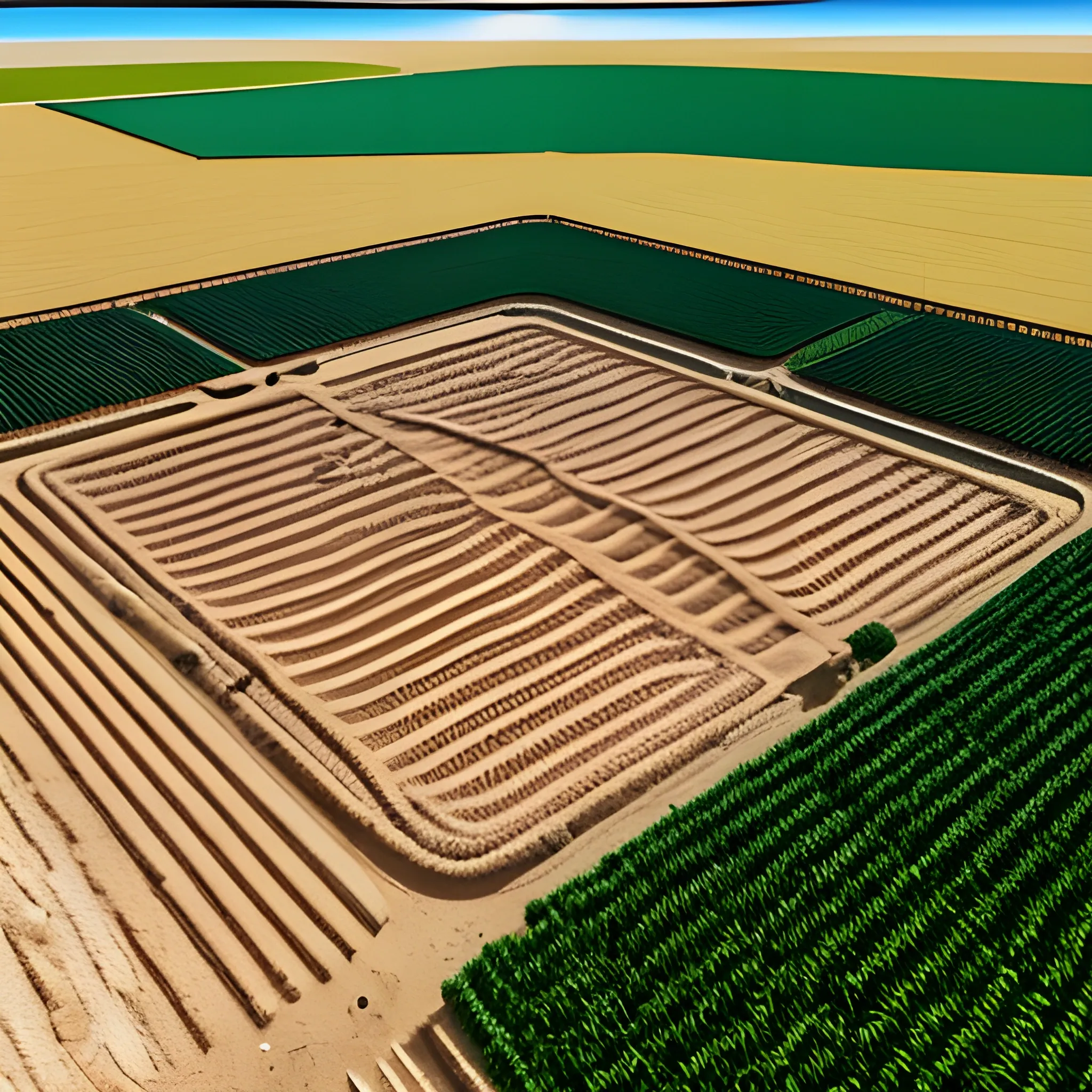 campo con cultivo de caña de azucar, visto desde arriba , 3D