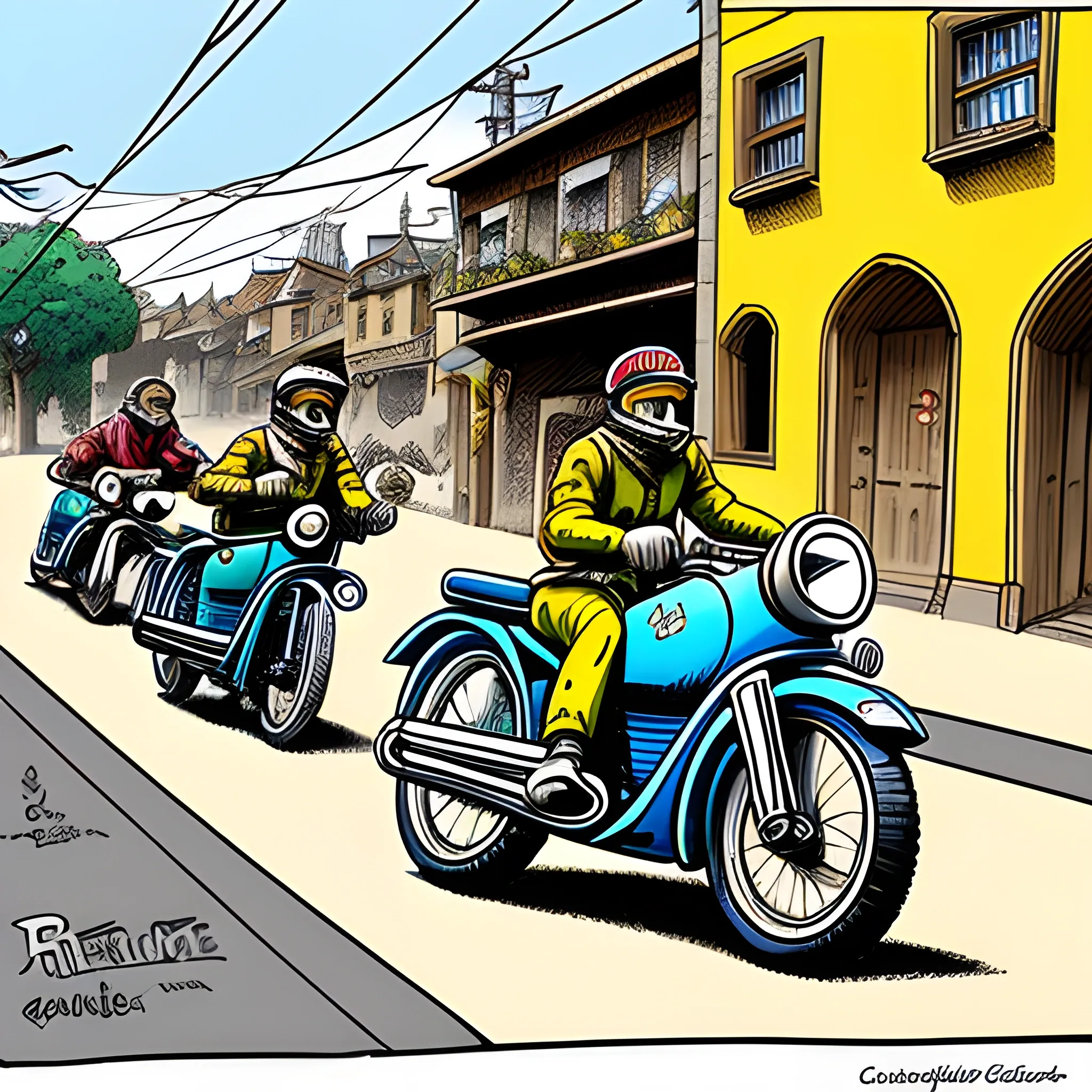 A motocicle 
Blind Street, Cartoon, 3D