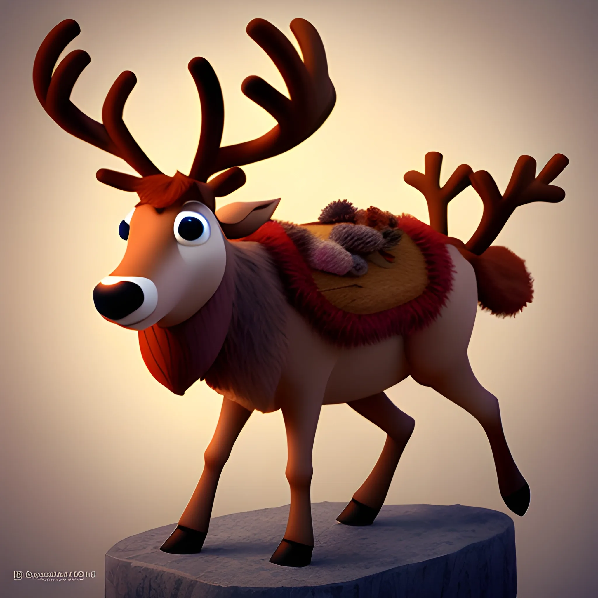 a pixar inspired 3d art of a reindeer