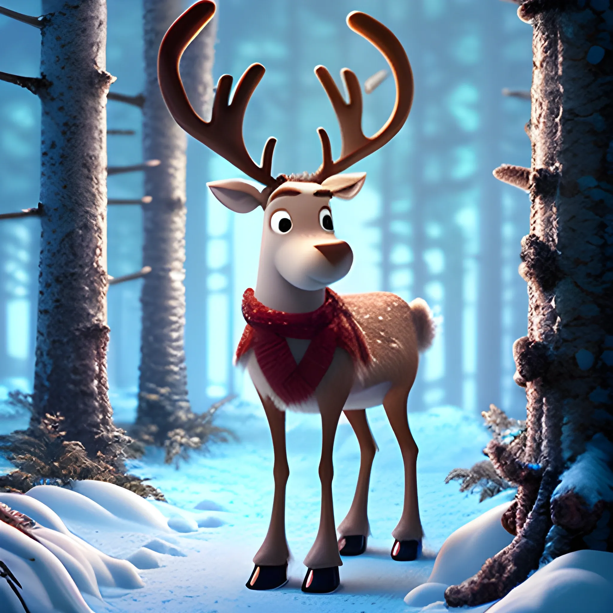 a pixar of a reindeer in the woods